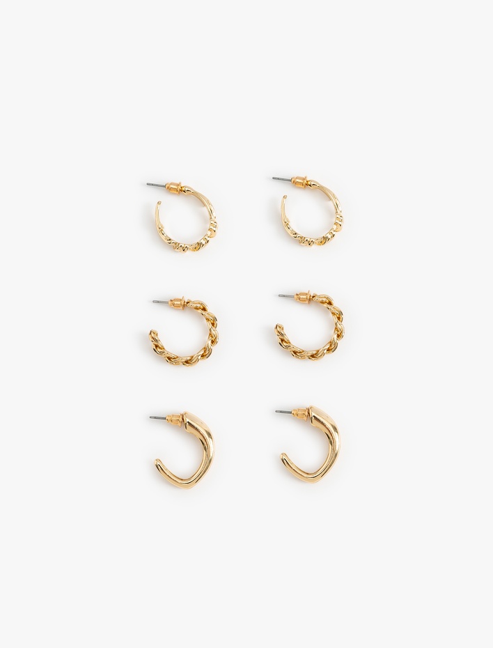 Kadın 3'lü Çelik Halka Küpe Seti