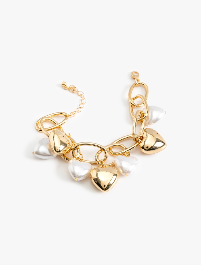 Kadın Kalp Detaylı Sallantılı Zincir Bileklik