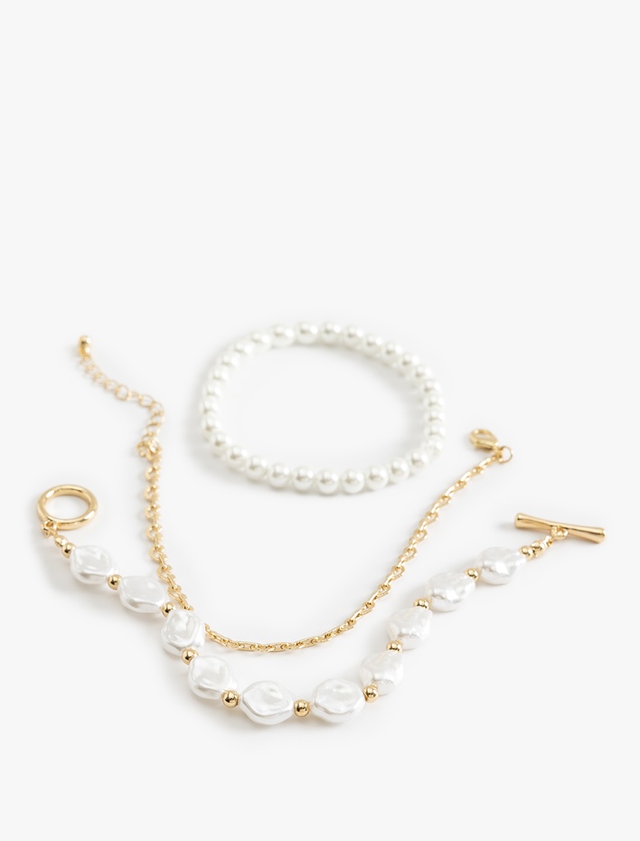 Kadın İnci Boncuk Detaylı 3'lü Bileklik Seti