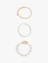İnci Boncuk Detaylı 3'lü Bileklik Seti