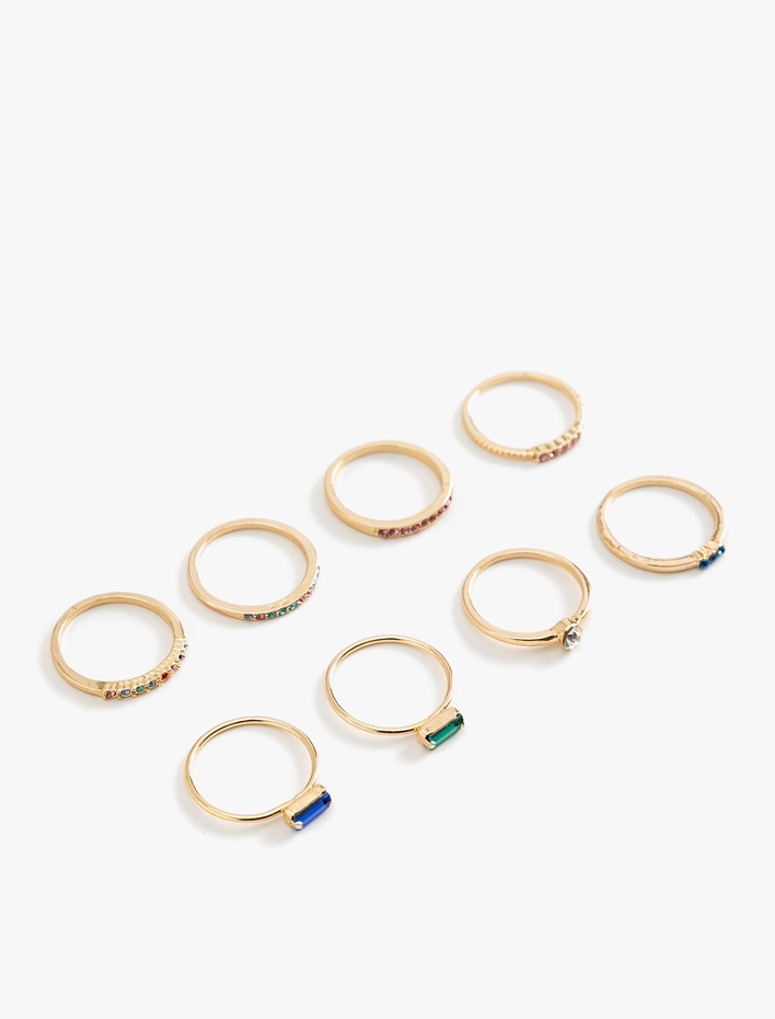 Kadın Taş Detaylı Çok Renkli 8'li Yüzük Seti