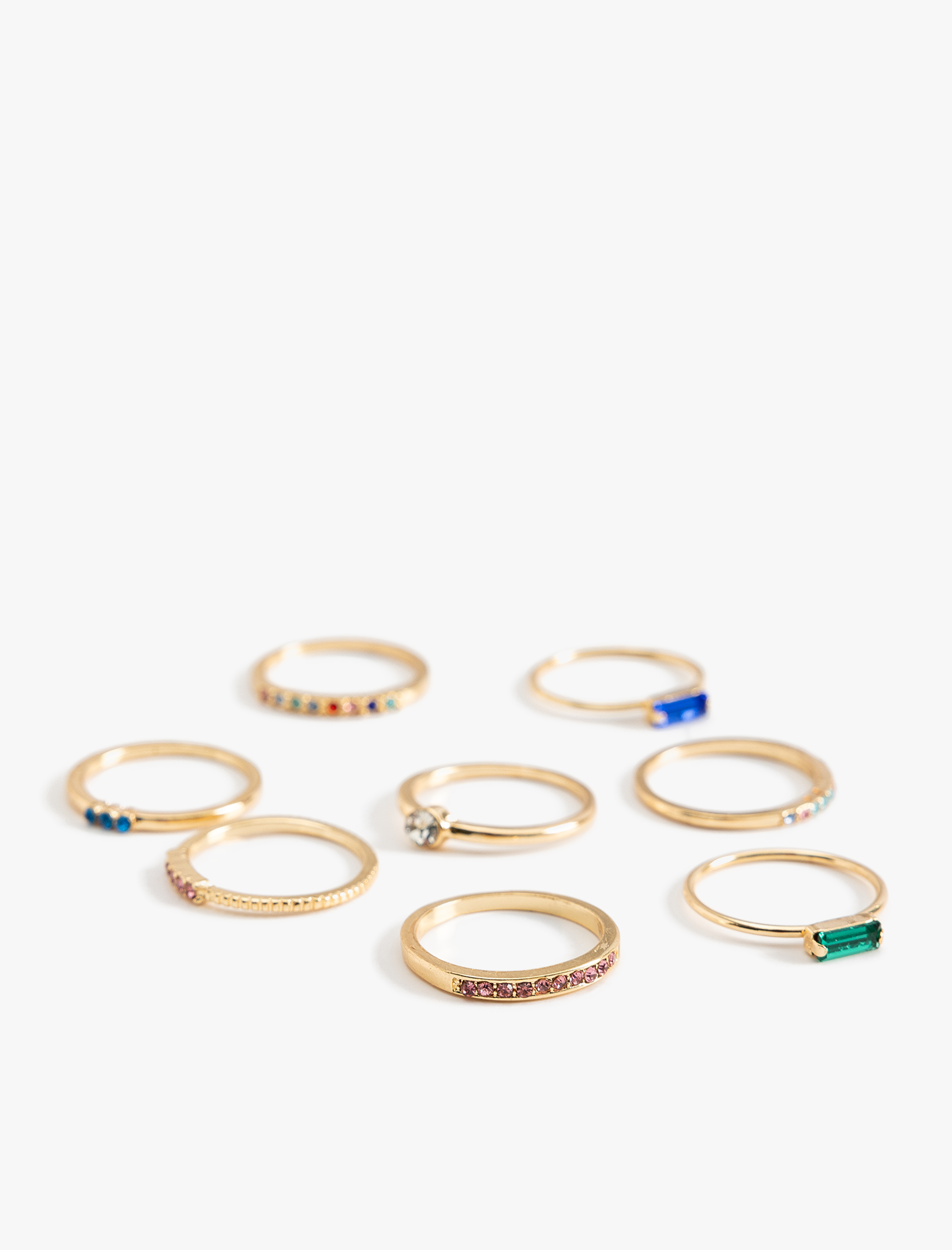  Kadın Taş Detaylı Çok Renkli 8'li Yüzük Seti
