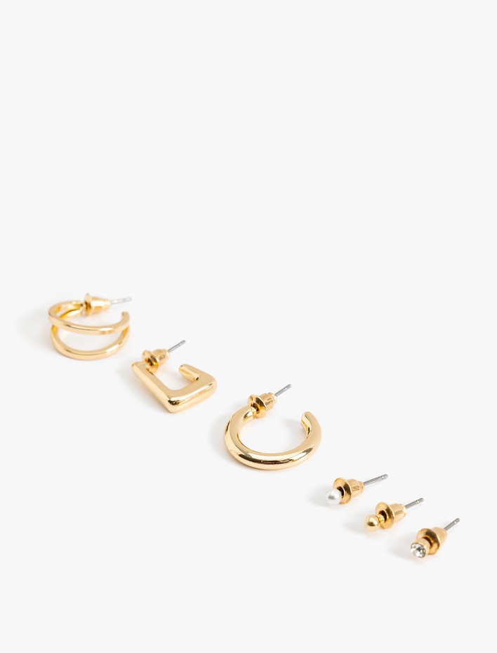 Kadın 6'lı Çelik Top ve Halka Küpe Seti