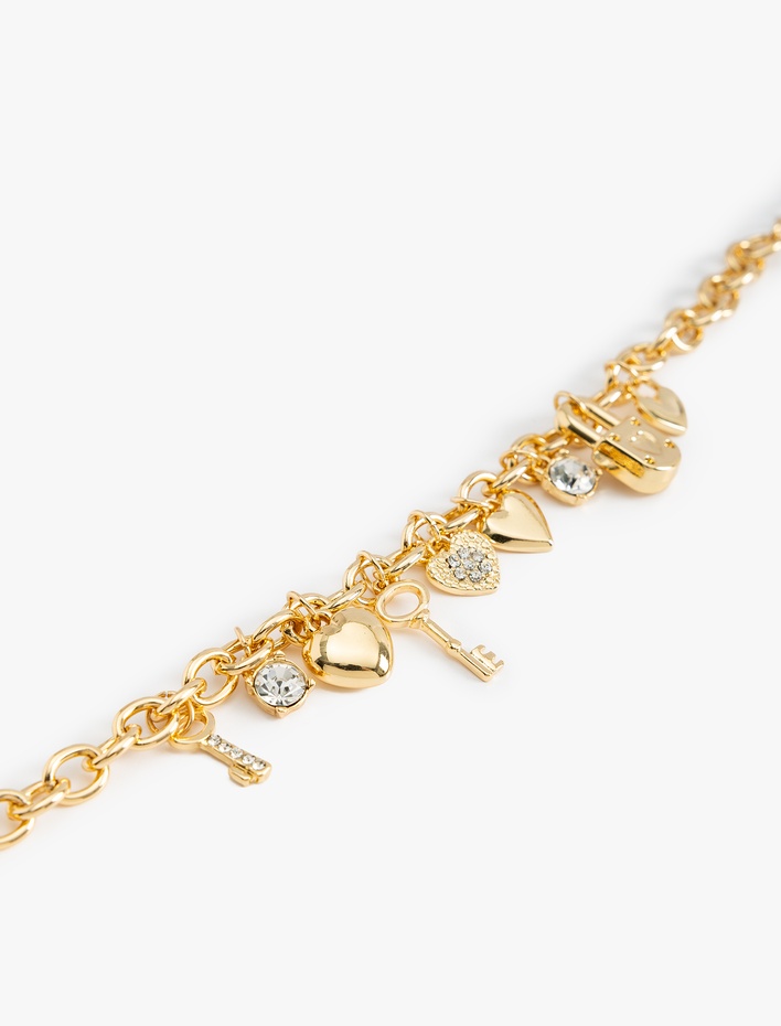 Kadın Kalp Detaylı Sallantılı Zincir Bileklik