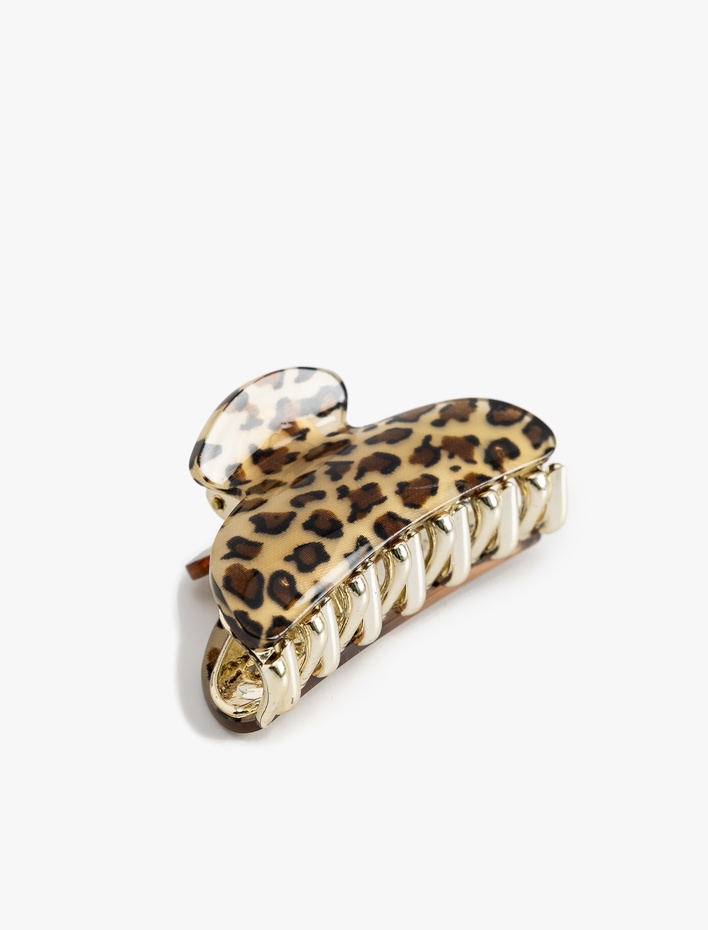 Kadın Leopar Desenli Kıskaçlı Toka