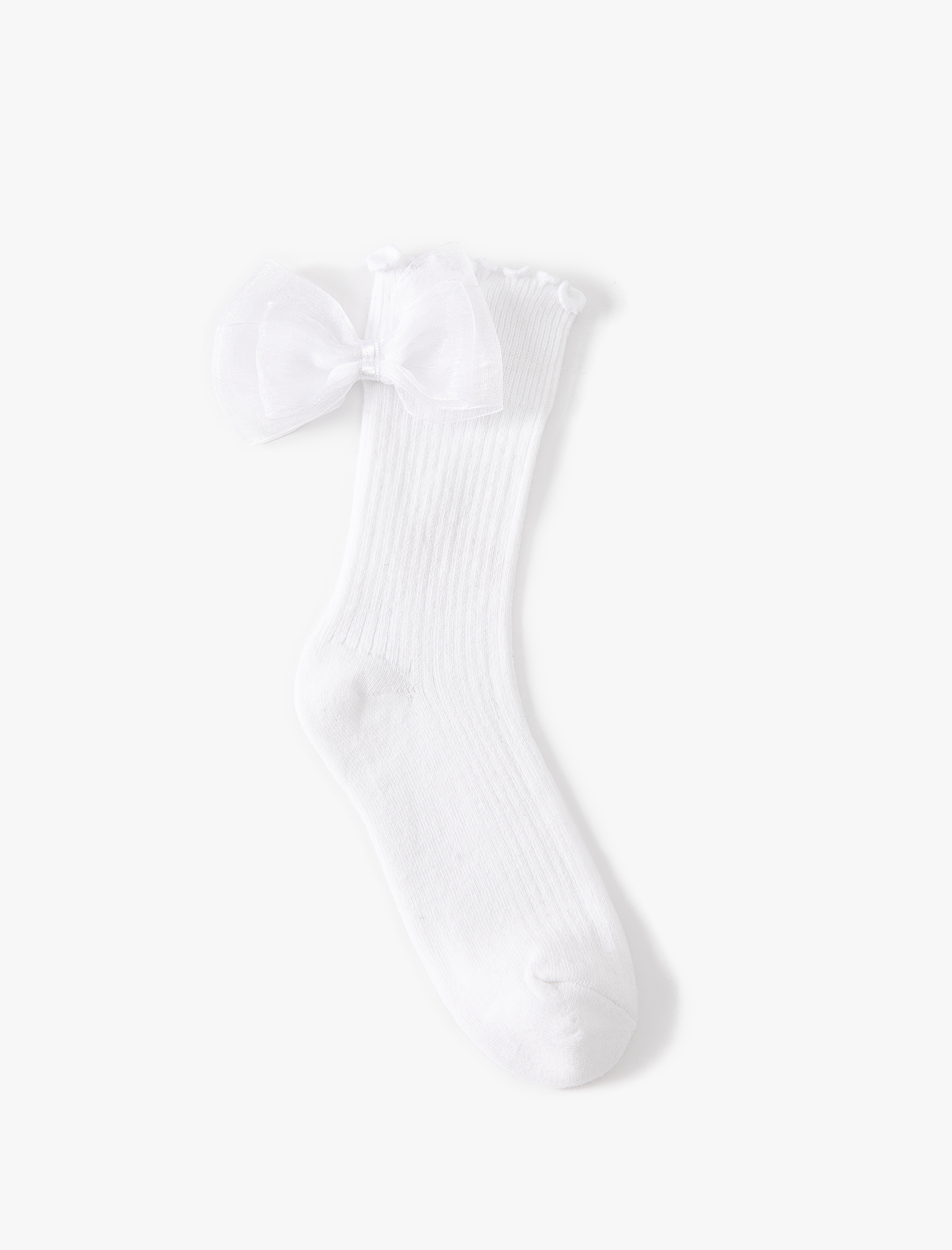  Kız Çocuk Fiyonklu Fırfır Detaylı Pamuklu Soket Çorap