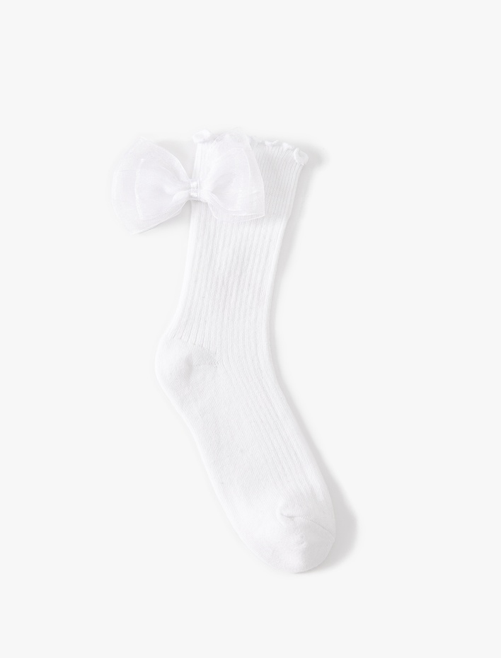 Kız Çocuk Fiyonklu Fırfır Detaylı Pamuklu Soket Çorap