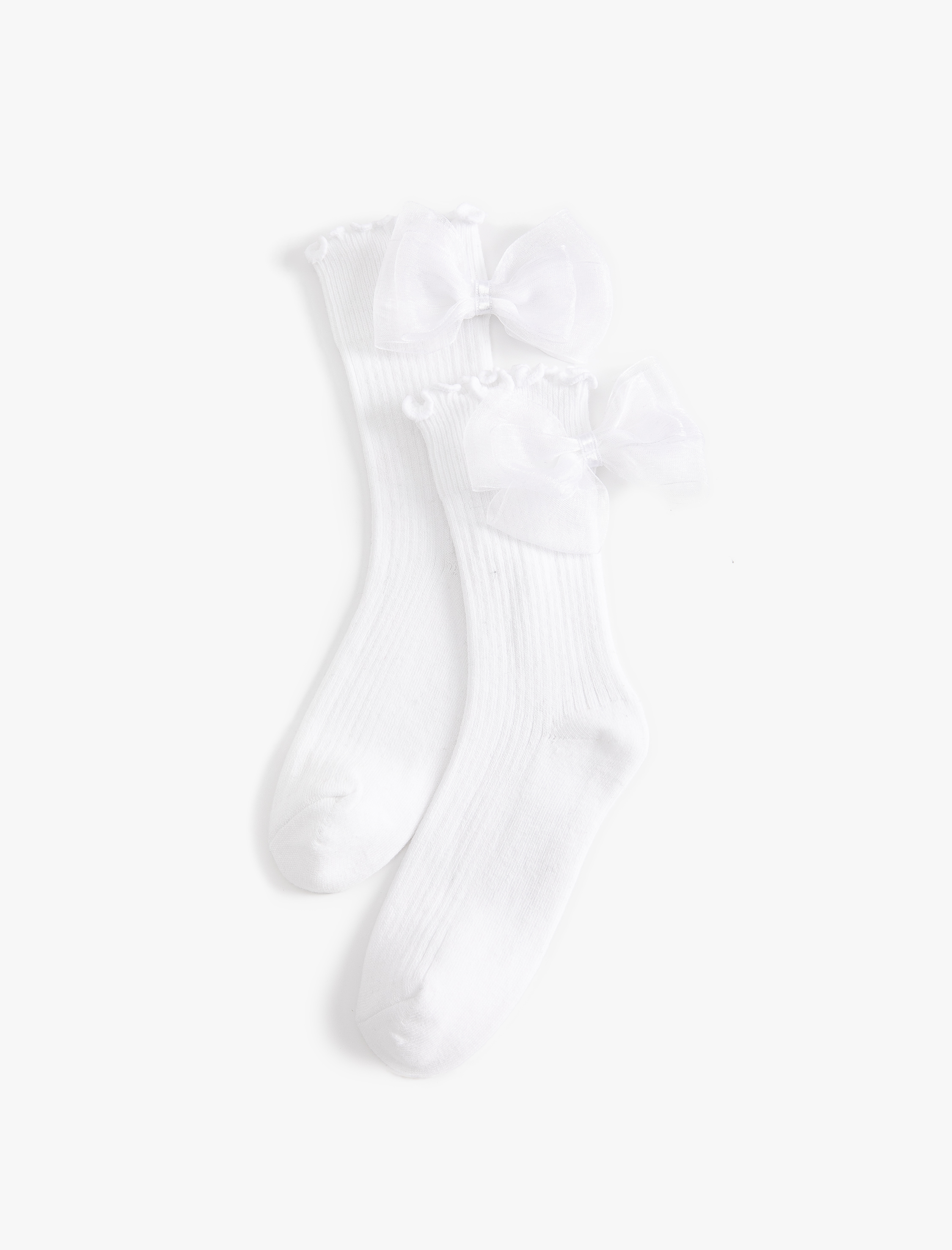  Kız Çocuk Fiyonklu Fırfır Detaylı Pamuklu Soket Çorap