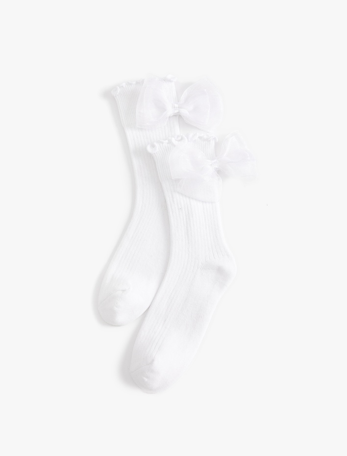 Kız Çocuk Fiyonklu Fırfır Detaylı Pamuklu Soket Çorap