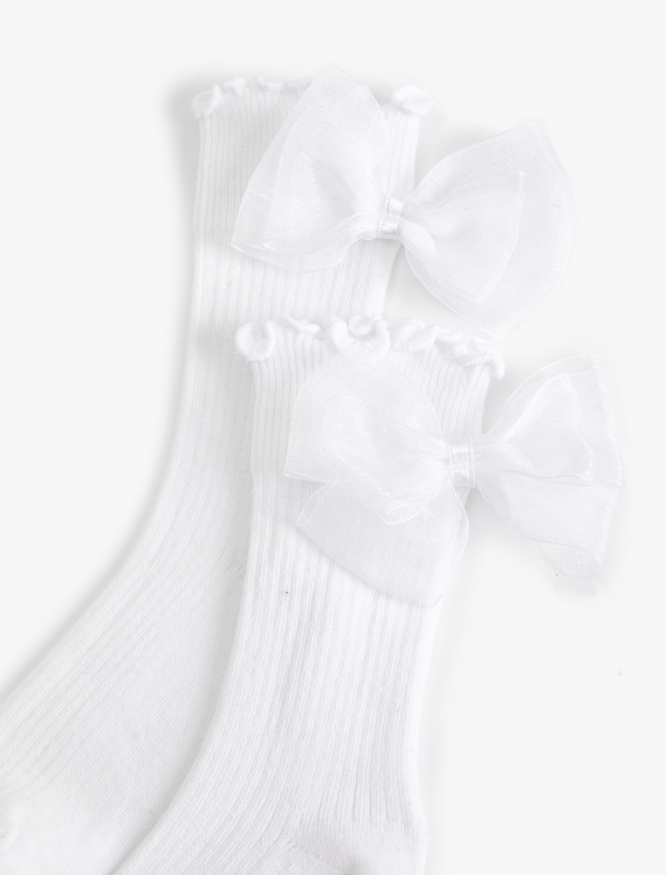  Kız Çocuk Fiyonklu Fırfır Detaylı Pamuklu Soket Çorap