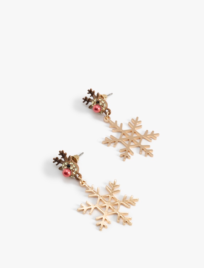 Kadın Sallantılı Yılbaşı Temalı Kar Tanesi Küpe