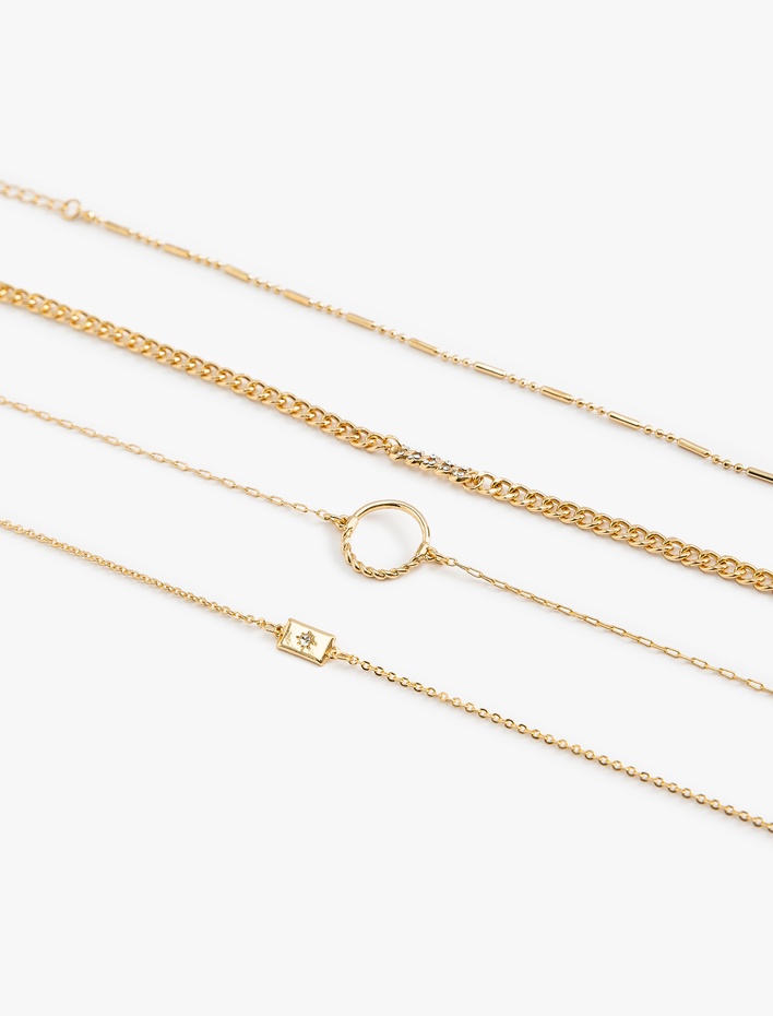 Kadın Zincir Detaylı 4'lü Bileklik Seti