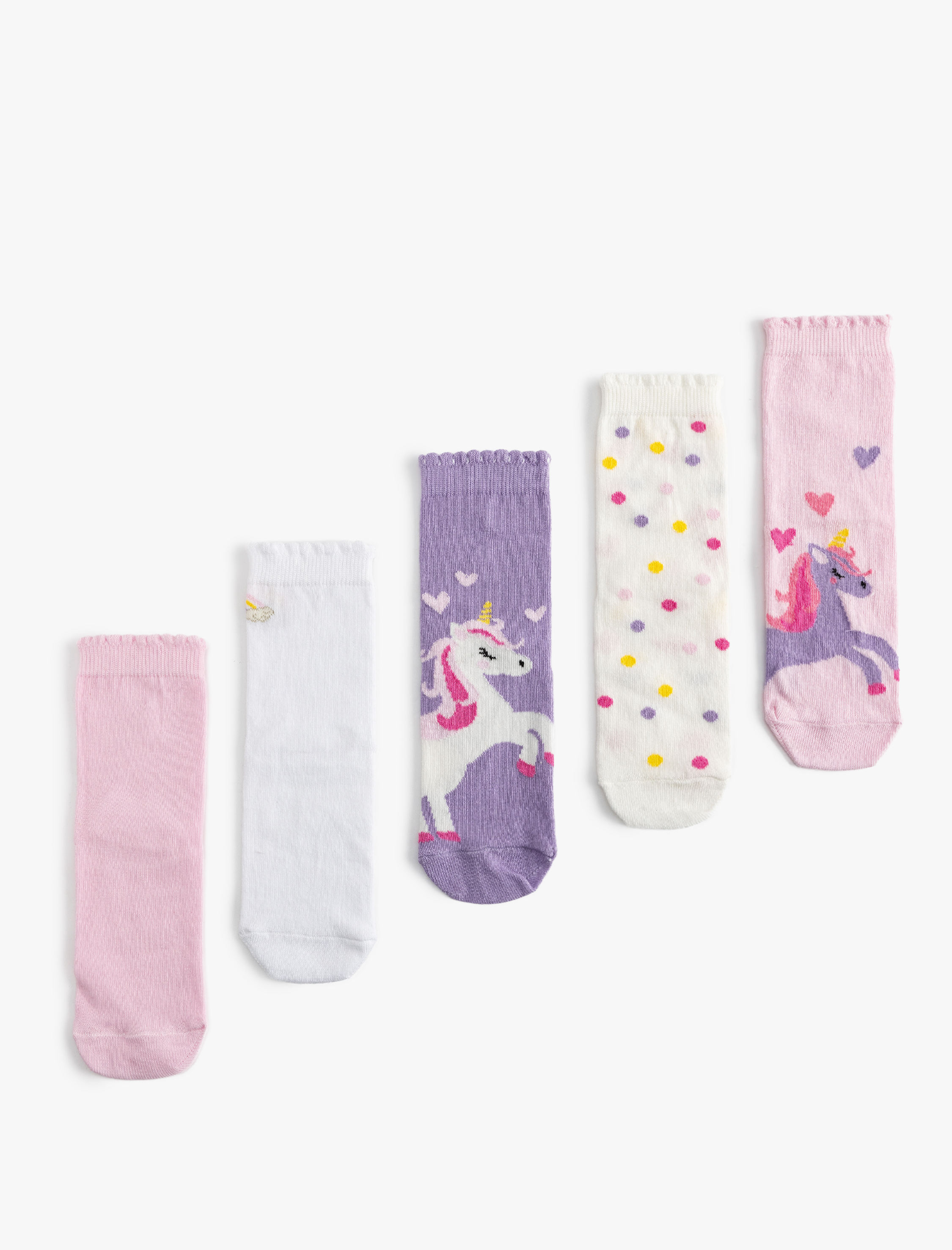  Kız Çocuk Unicorn Baskılı Pamuklu 5'li Soket Çorap Seti