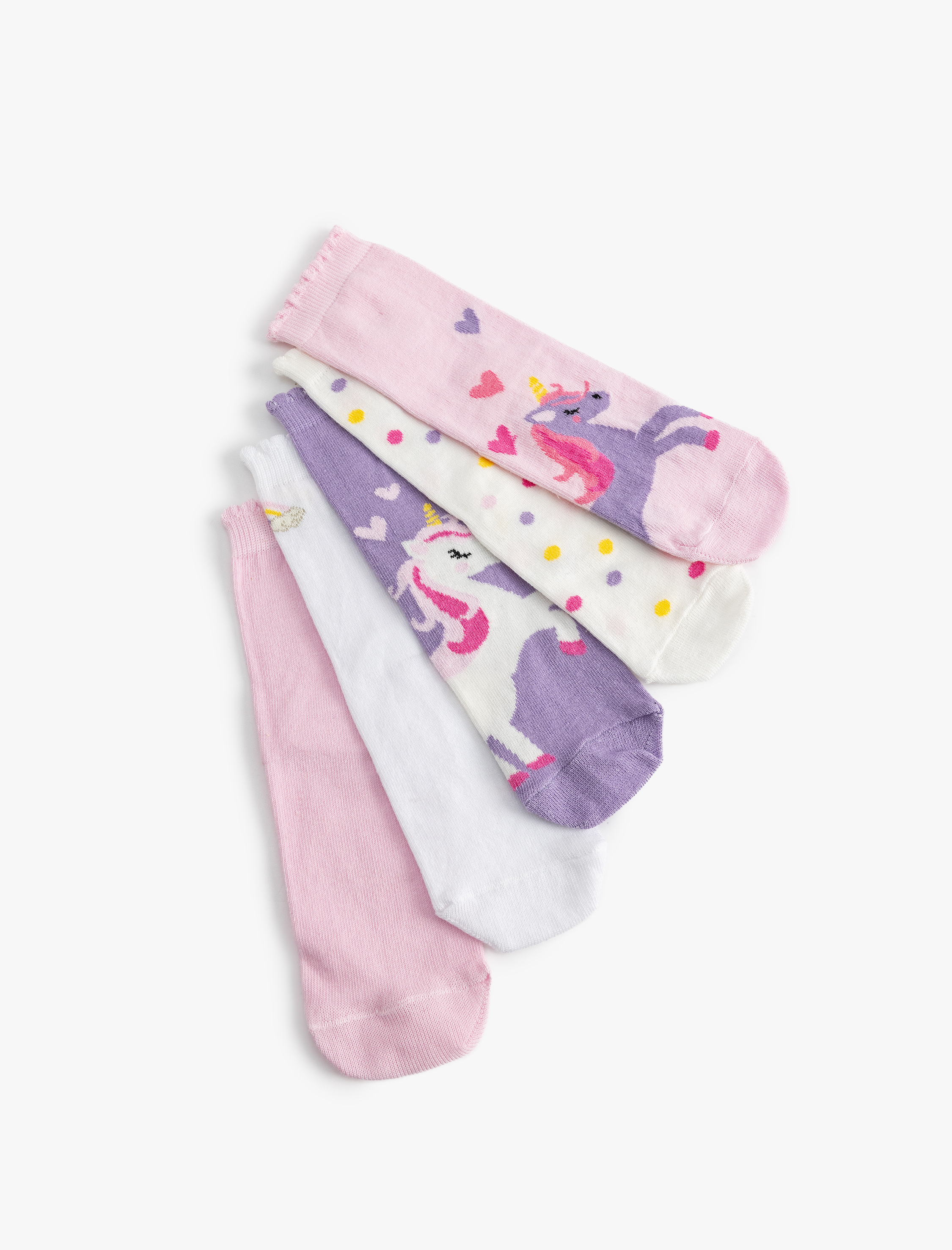  Kız Çocuk Unicorn Baskılı Pamuklu 5'li Soket Çorap Seti