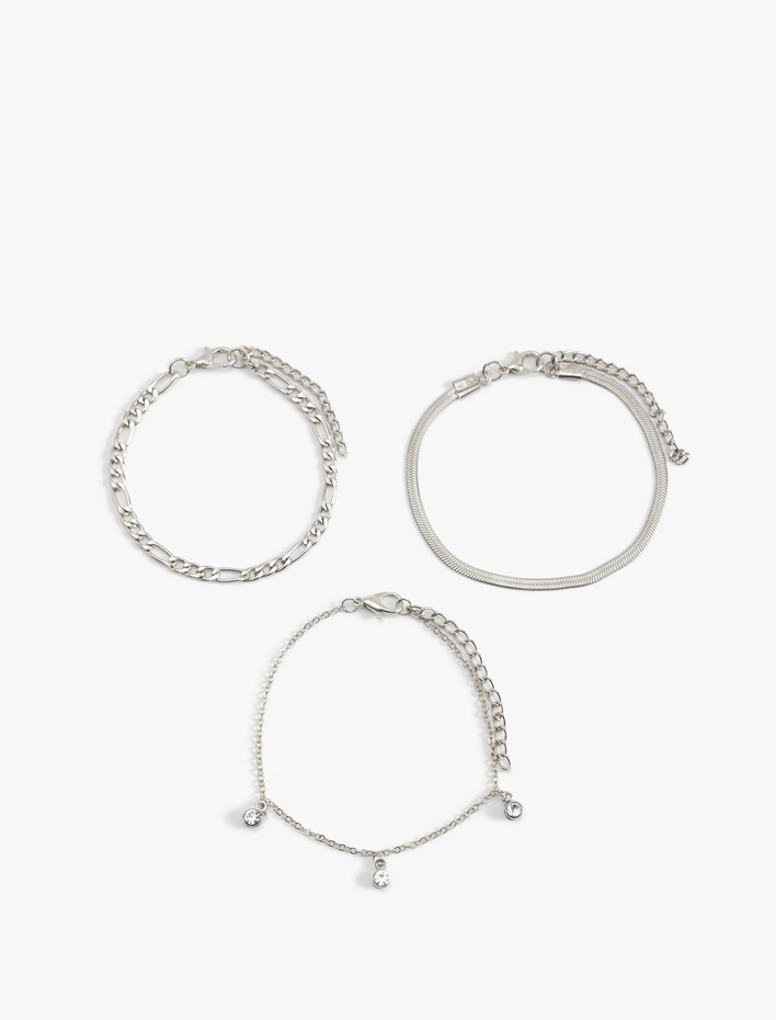 Kadın Zincir Detaylı 3'lü Bileklik Seti