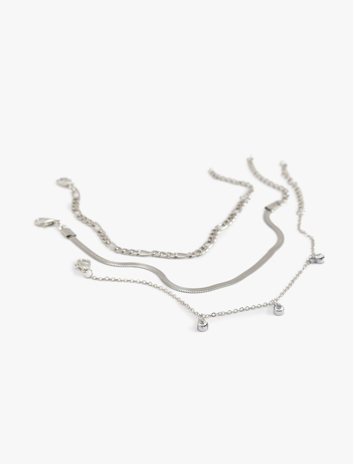 Kadın Zincir Detaylı 3'lü Bileklik Seti