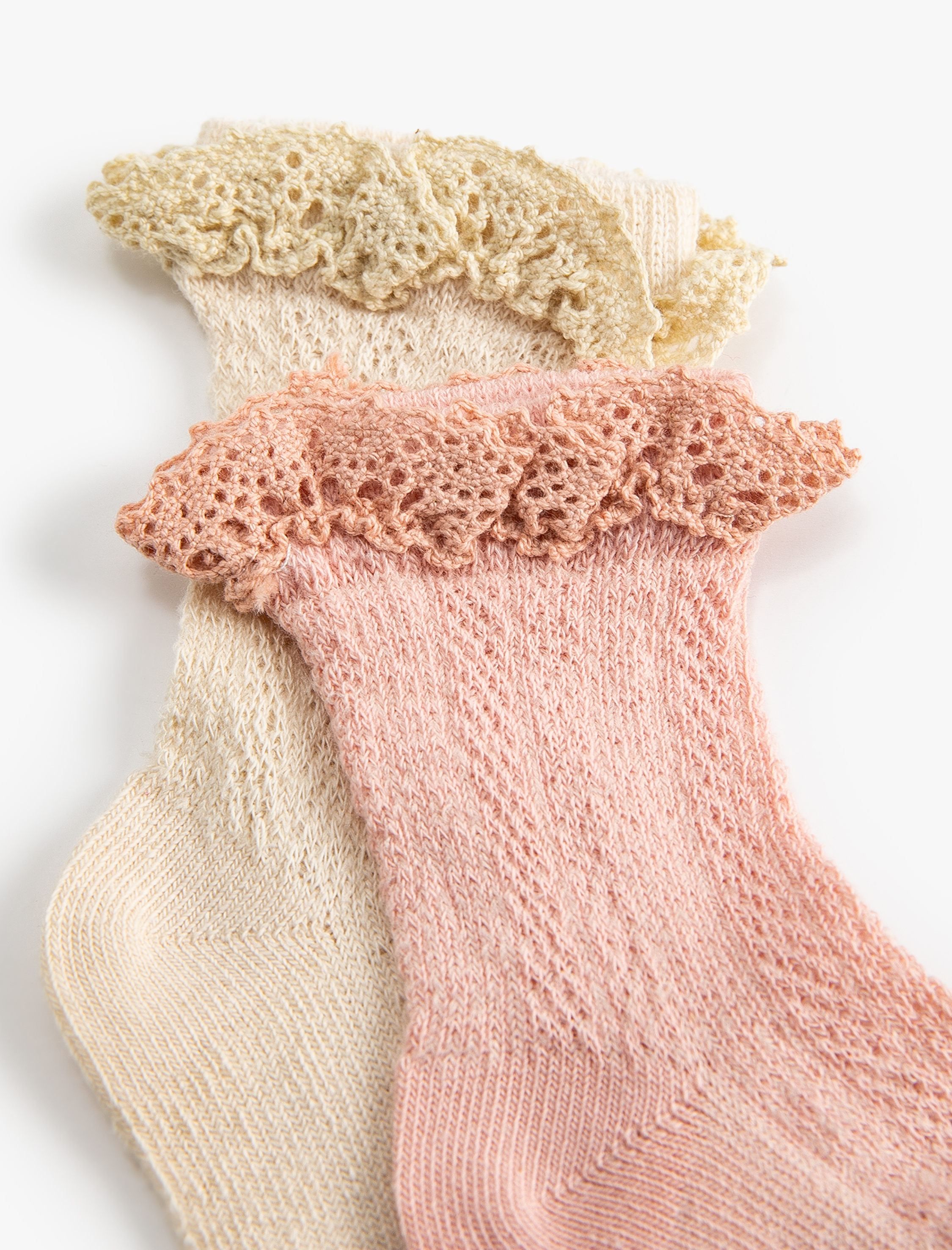  Kız Bebek Dantel Detaylı Pamuklu 2'li Soket Çorap Seti