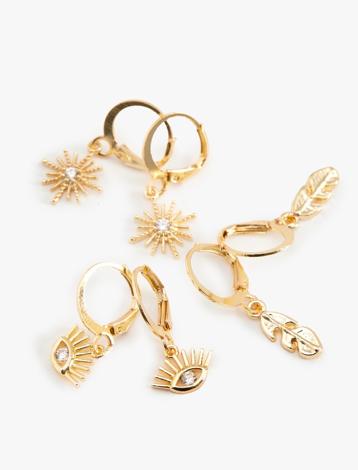 Kadın Charm Detaylı 3'lü Halka Küpe Seti