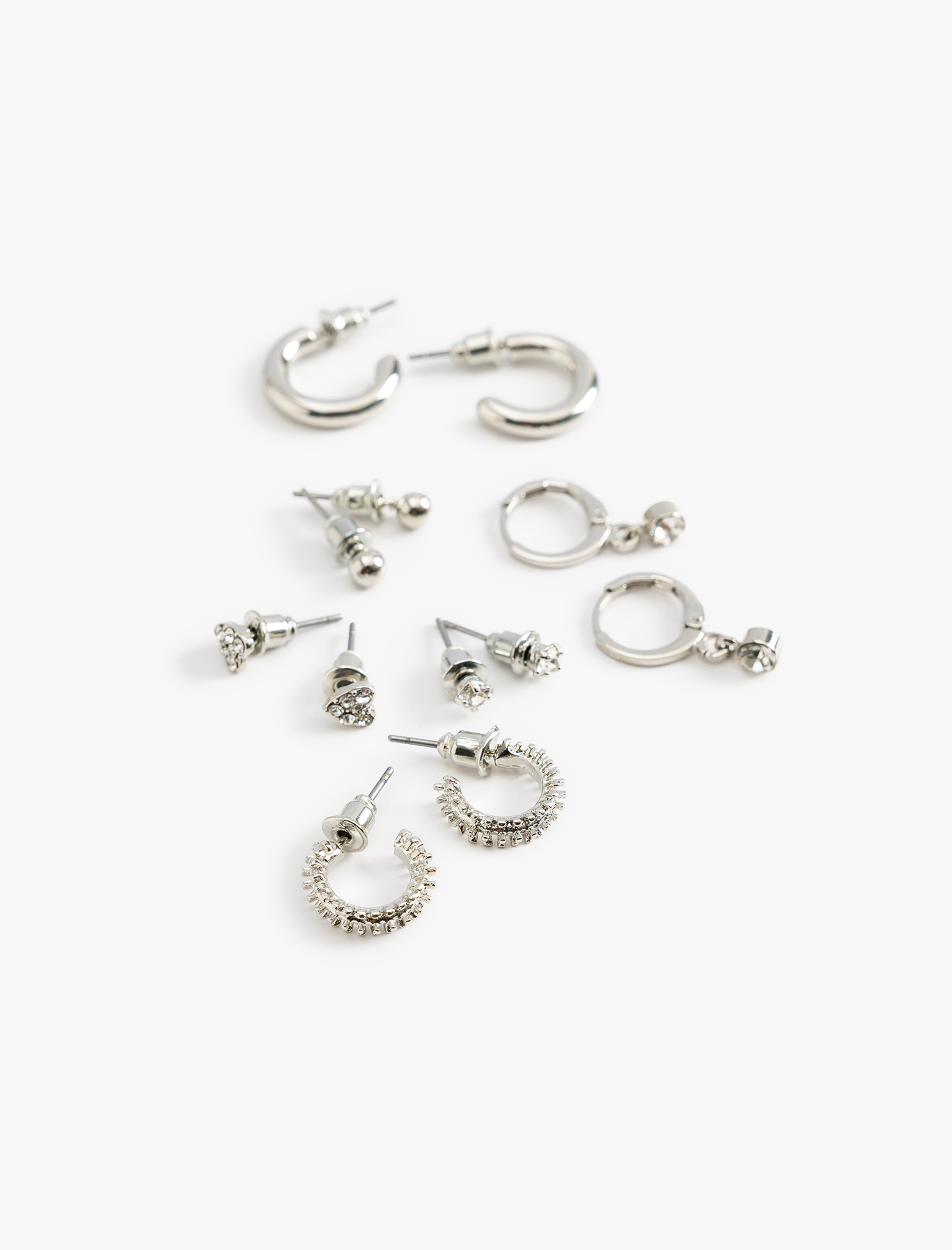  Kadın Taş Detaylı 6'lı Top ve Halka Küpe Seti