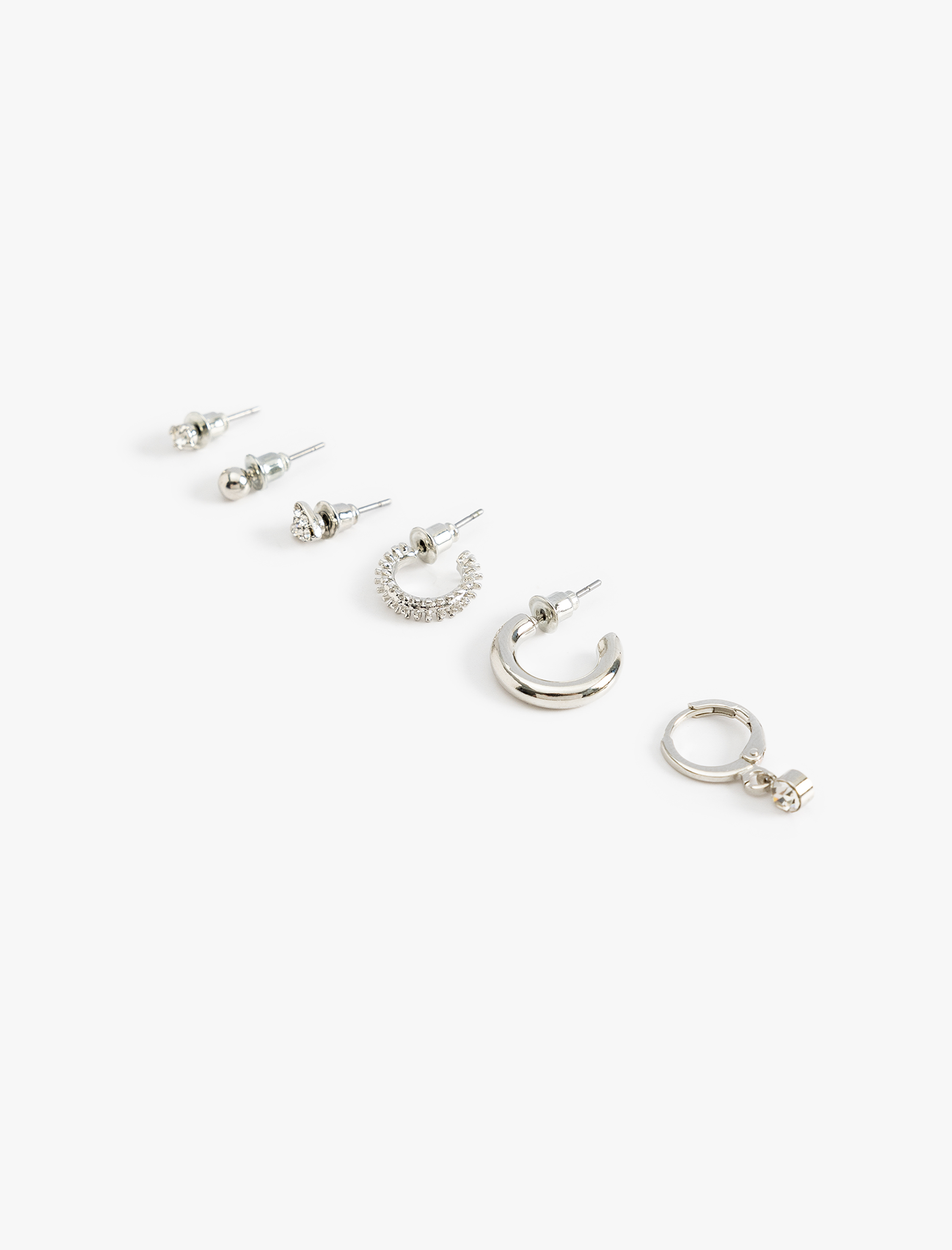  Kadın Taş Detaylı 6'lı Top ve Halka Küpe Seti