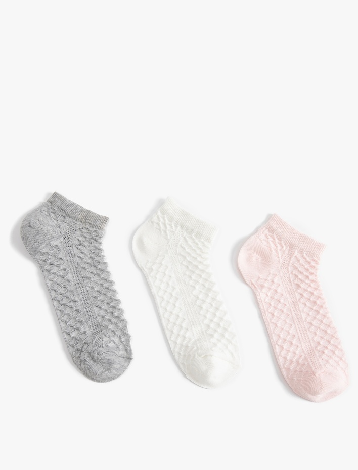 Kadın Pamuklu Dokulu 3'lü Patik Çorap Seti