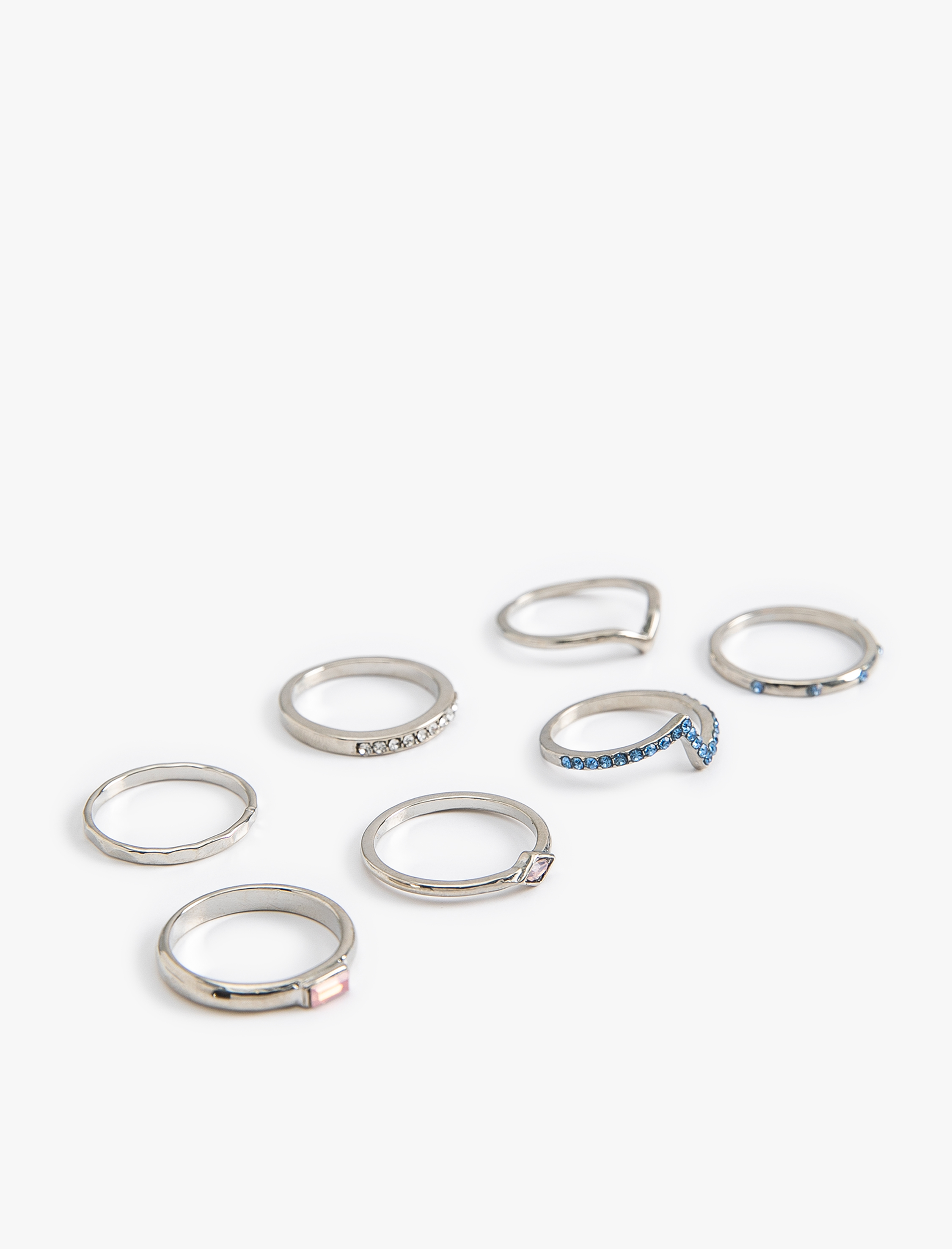  Kadın Taş Detaylı Çok Renkli 7'li Yüzük Seti