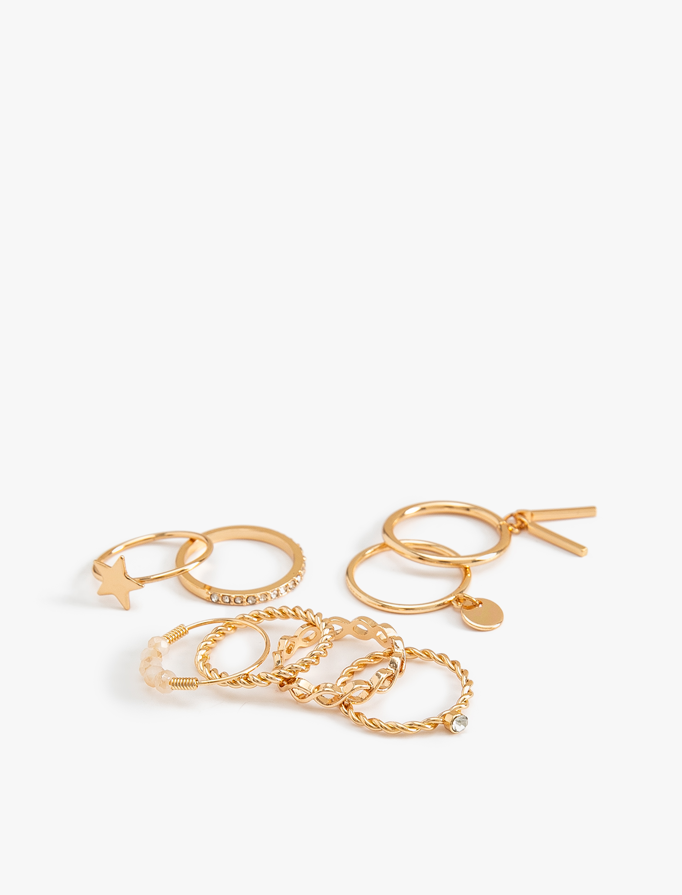  Kadın Taş Detaylı Charmlı Çelik 8'li Yüzük Seti