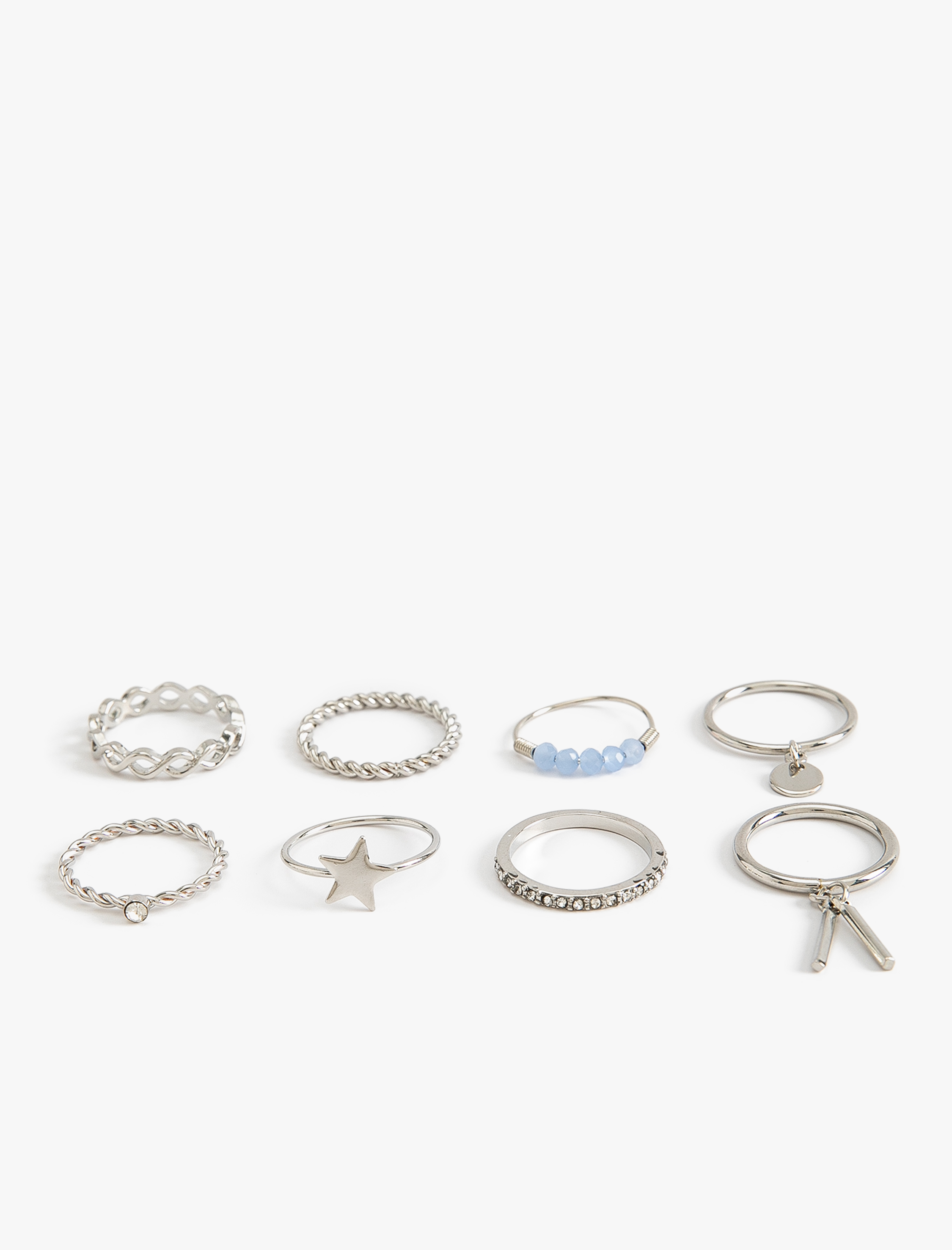  Kadın Taş Detaylı Charmlı Çelik 8'li Yüzük Seti