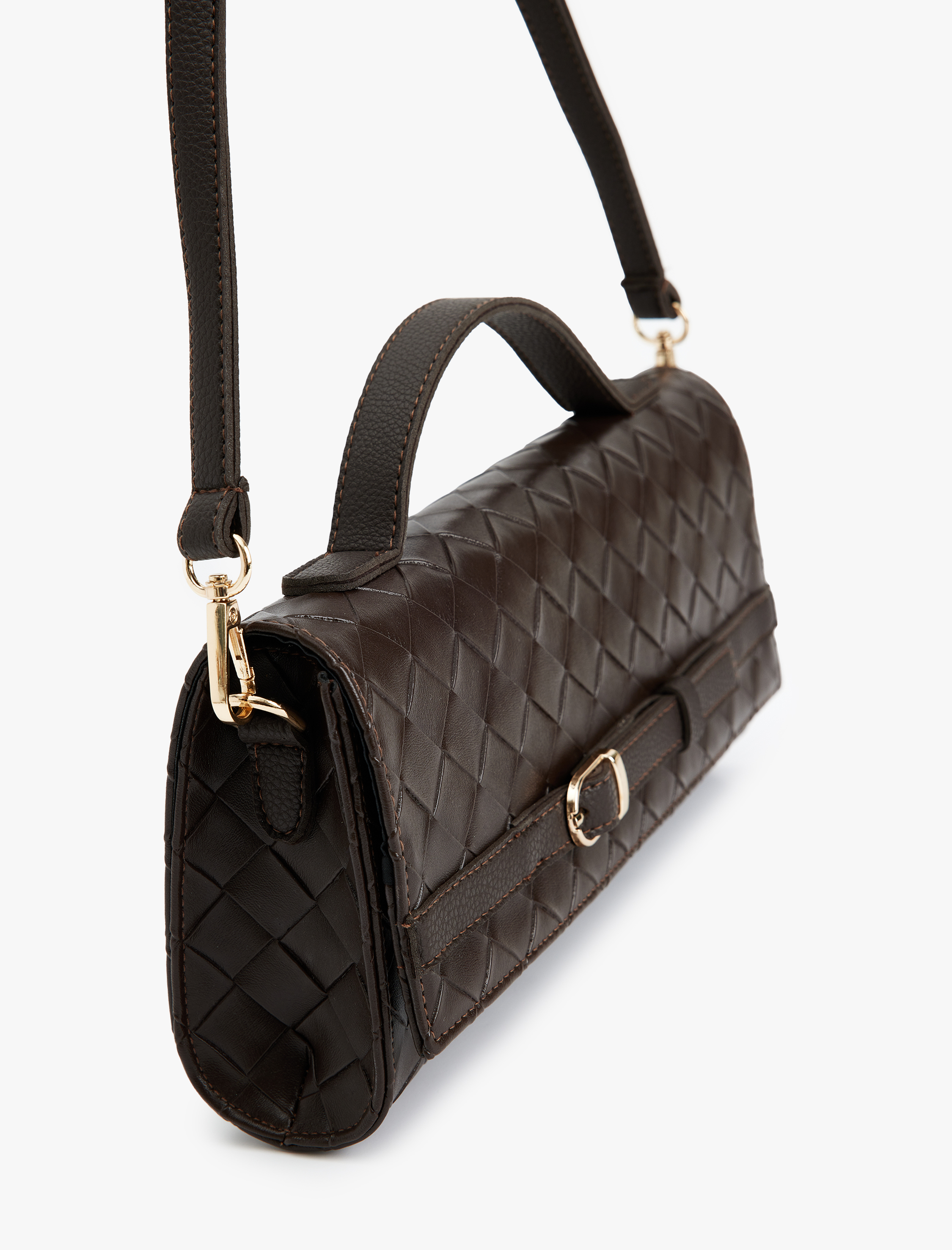  Kadın Örgü Dokulu Metal Tokalı Saplı Askılı Omuz Çantası