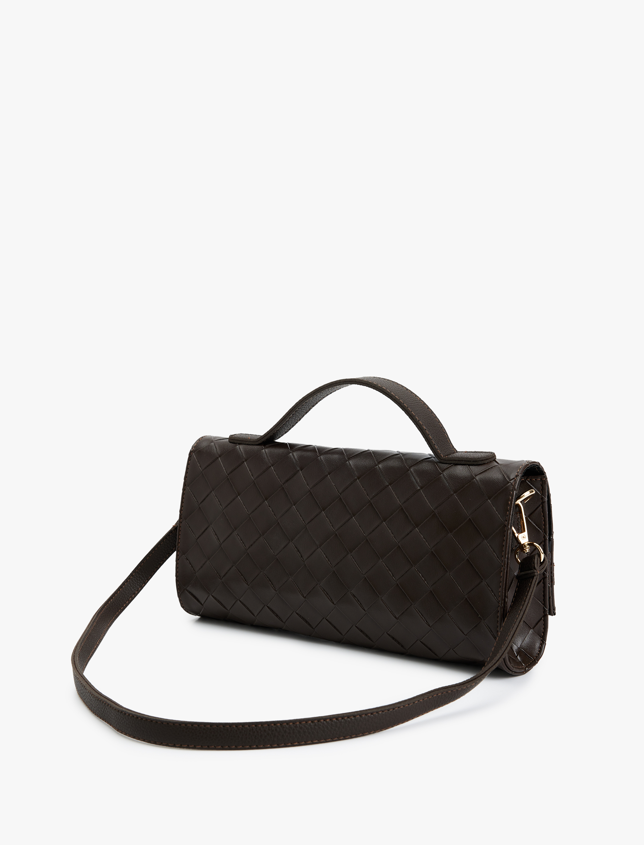  Kadın Örgü Dokulu Metal Tokalı Saplı Askılı Omuz Çantası