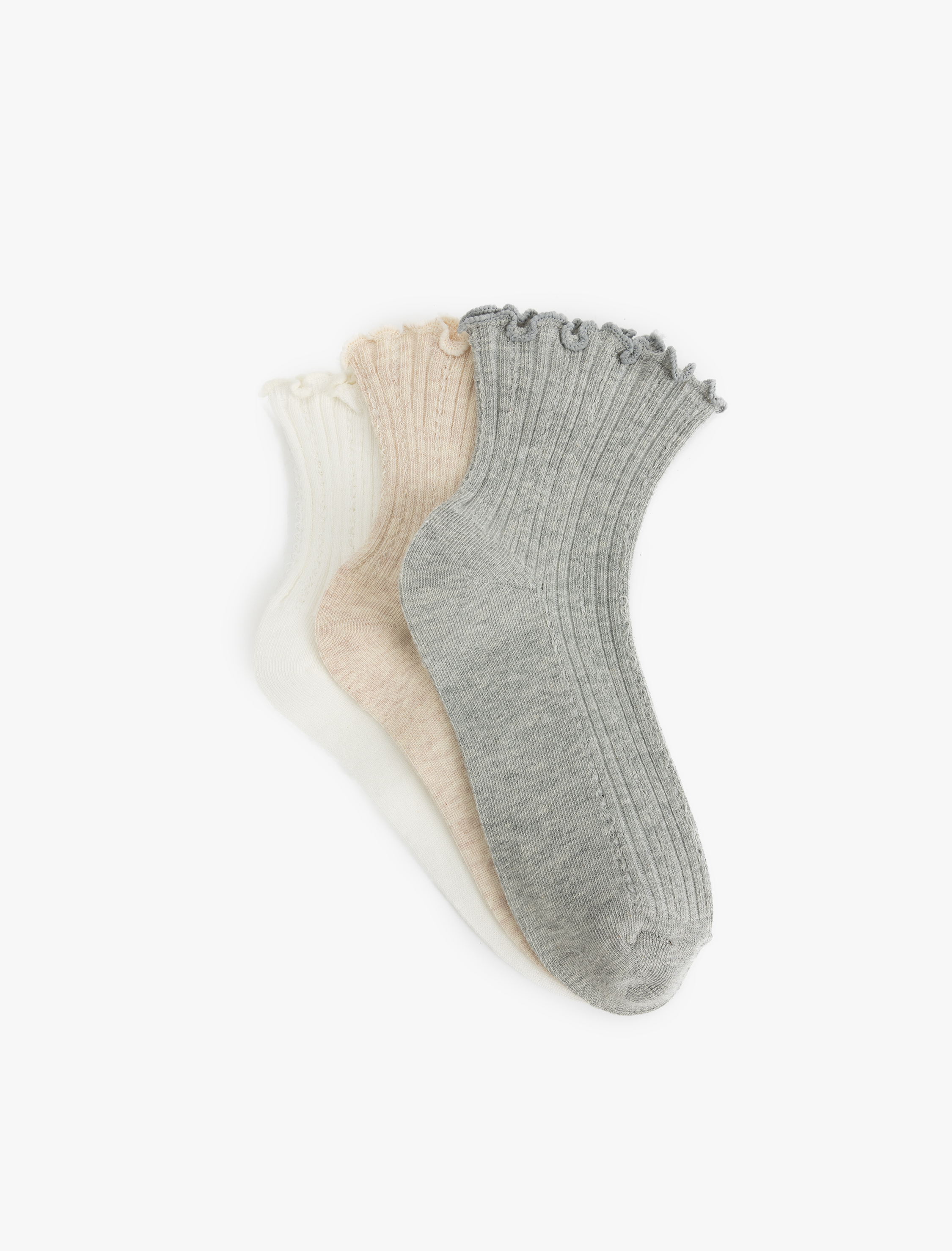  Kadın Pamuklu Fırfırlı 3'lü Kısa Çorap Seti