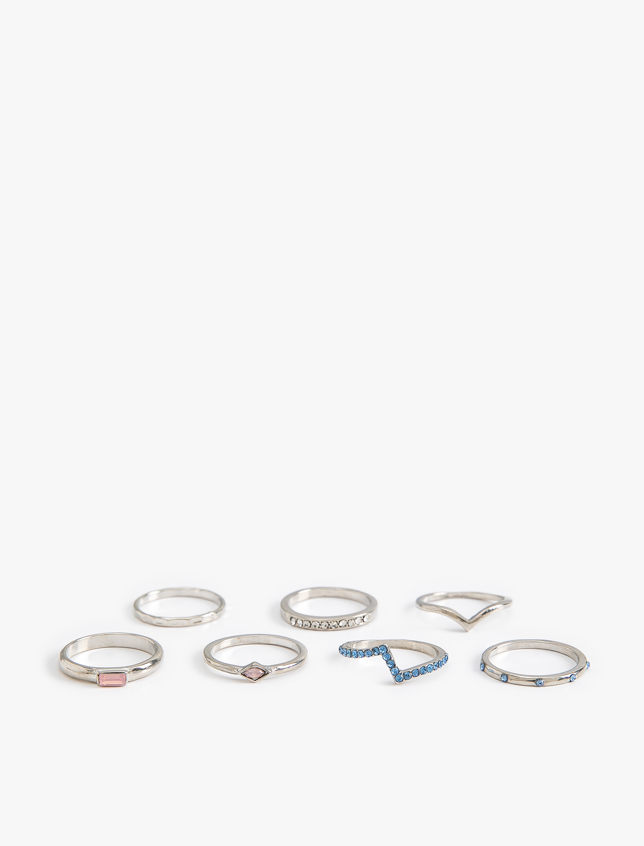  Kadın Taş Detaylı Çok Renkli 7'li Yüzük Seti