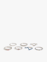 Taş Detaylı Çok Renkli 7'li Yüzük Seti