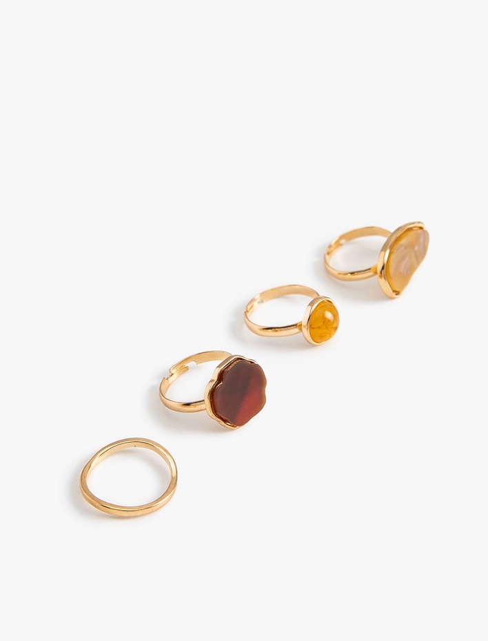 Kadın Taşlı Çok Renkli Çelik Karışımlı 4'lü Yüzük Seti