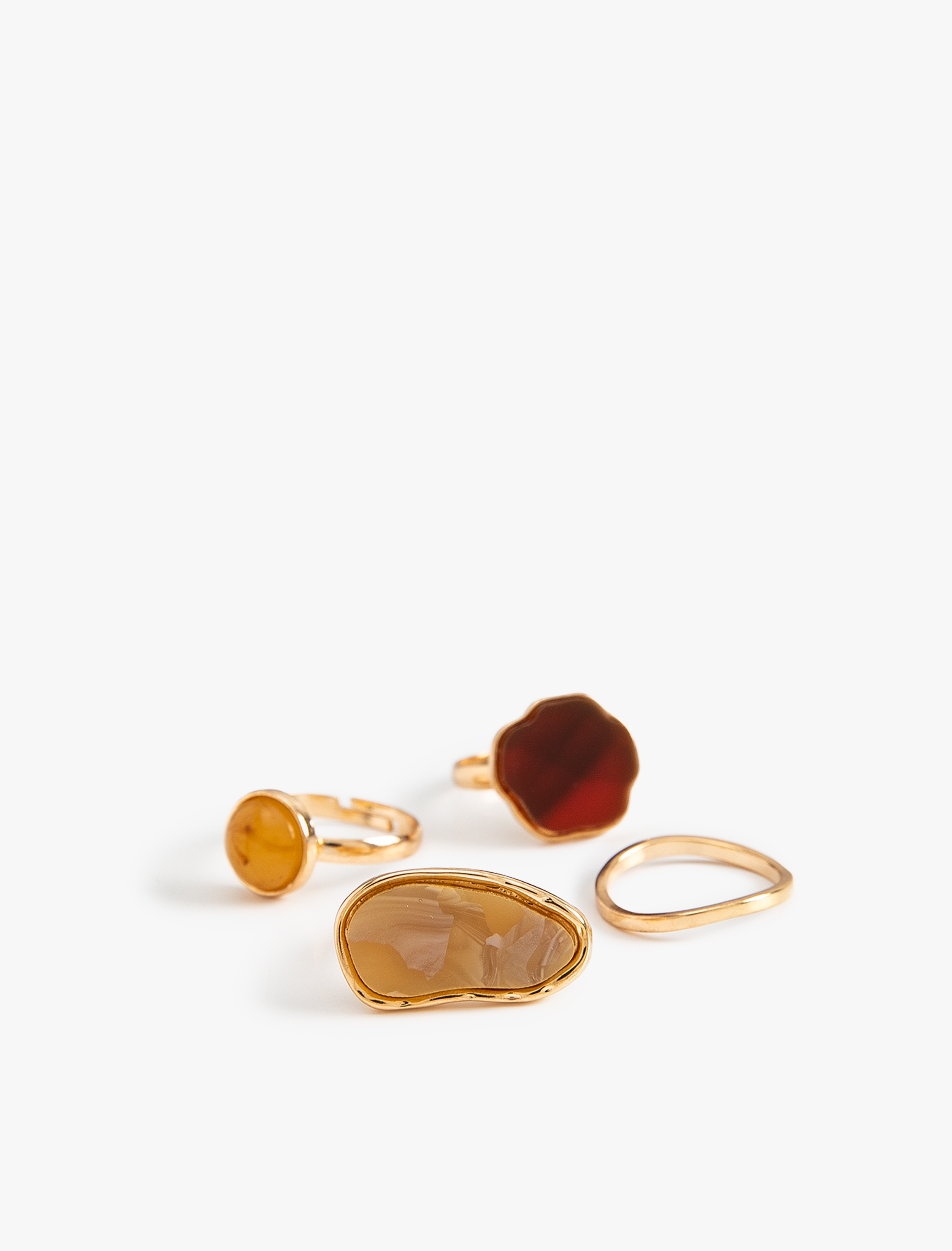  Kadın Taşlı Çok Renkli Çelik Karışımlı 4'lü Yüzük Seti