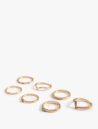 Taş Detaylı Çok Renkli 7'li Yüzük Seti