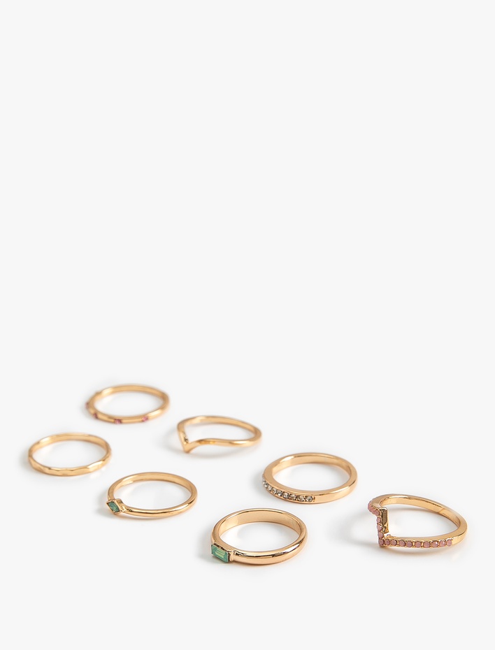 Kadın Taş Detaylı Çok Renkli 7'li Yüzük Seti