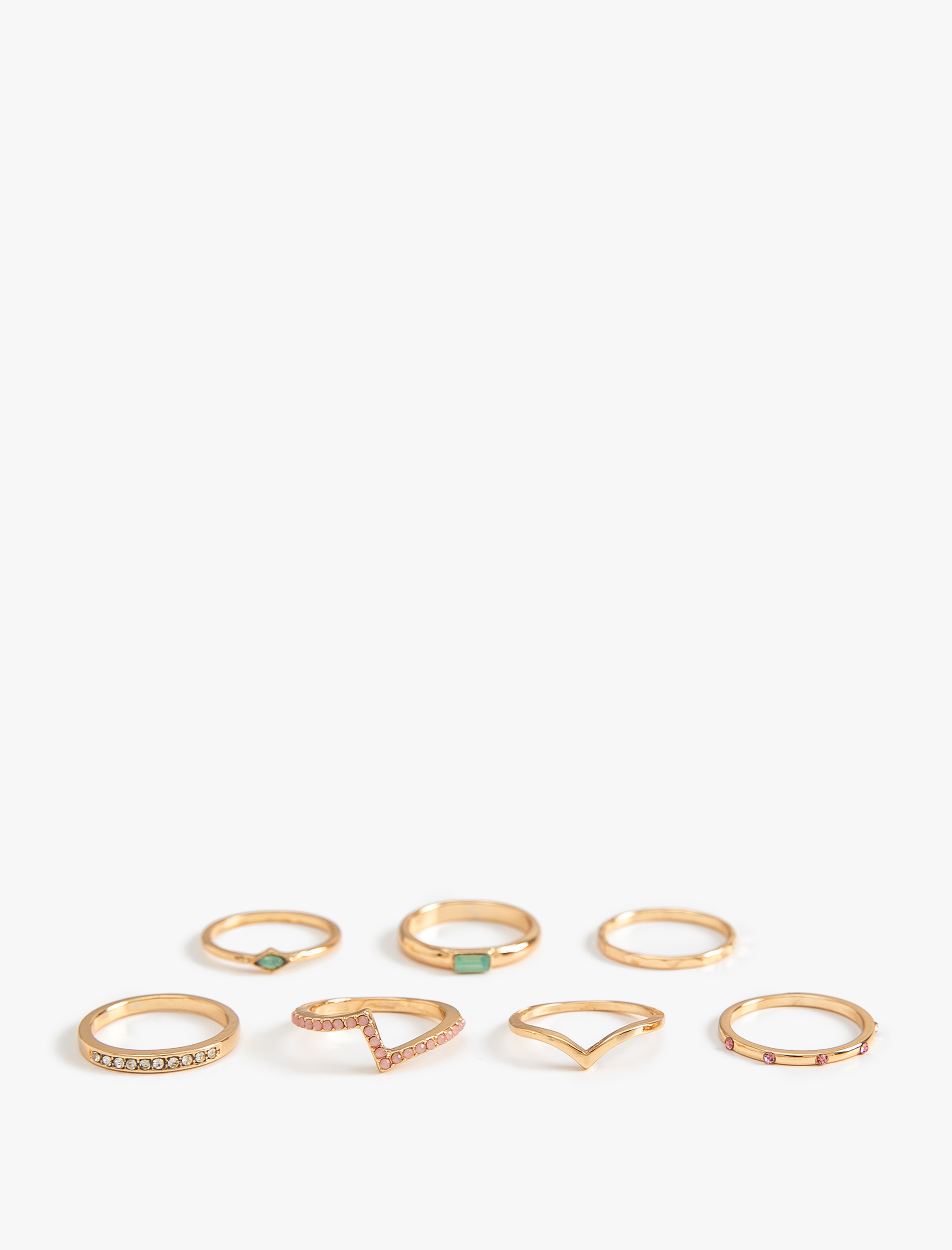  Kadın Taş Detaylı Çok Renkli 7'li Yüzük Seti