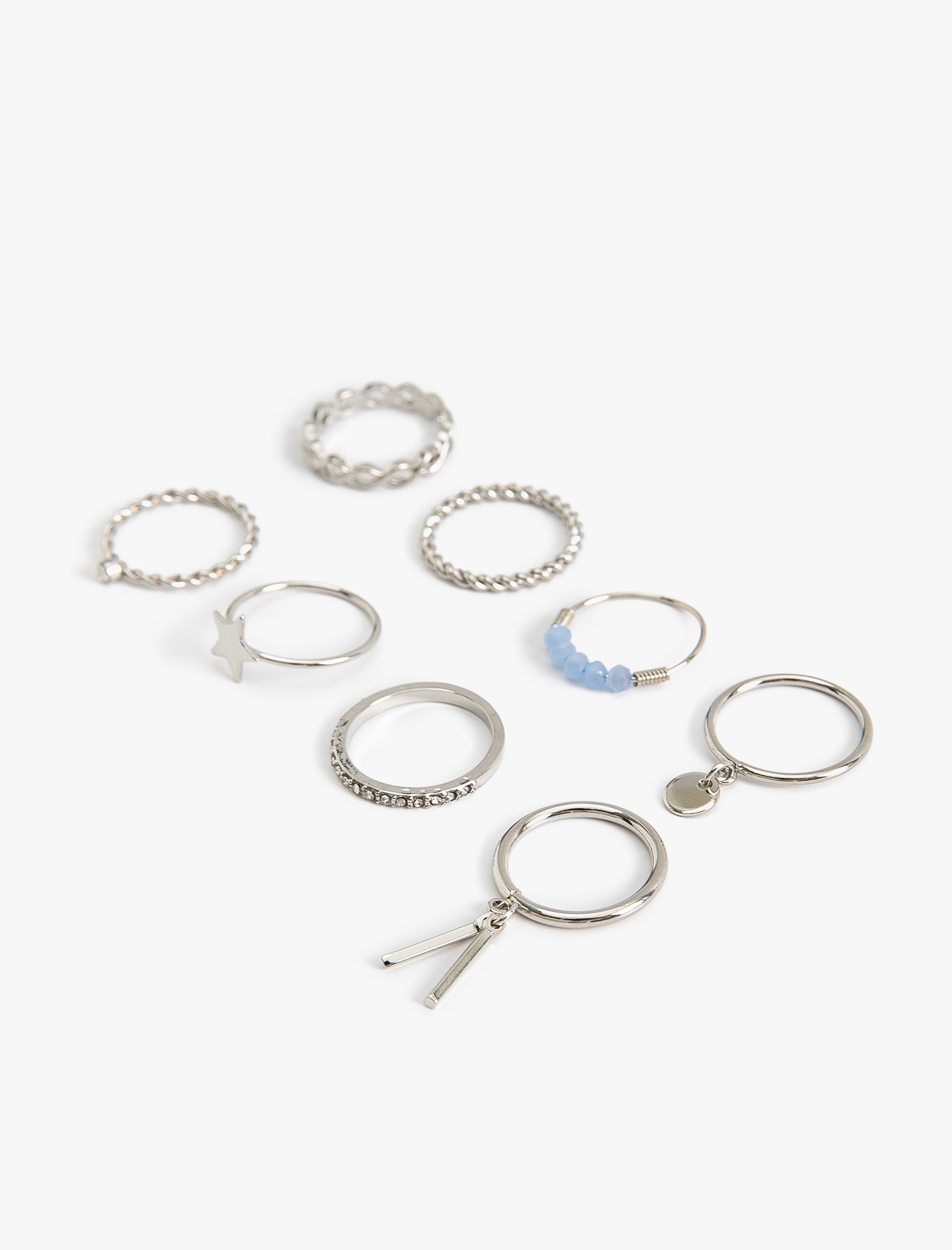  Kadın Taş Detaylı Charmlı Çelik 8'li Yüzük Seti