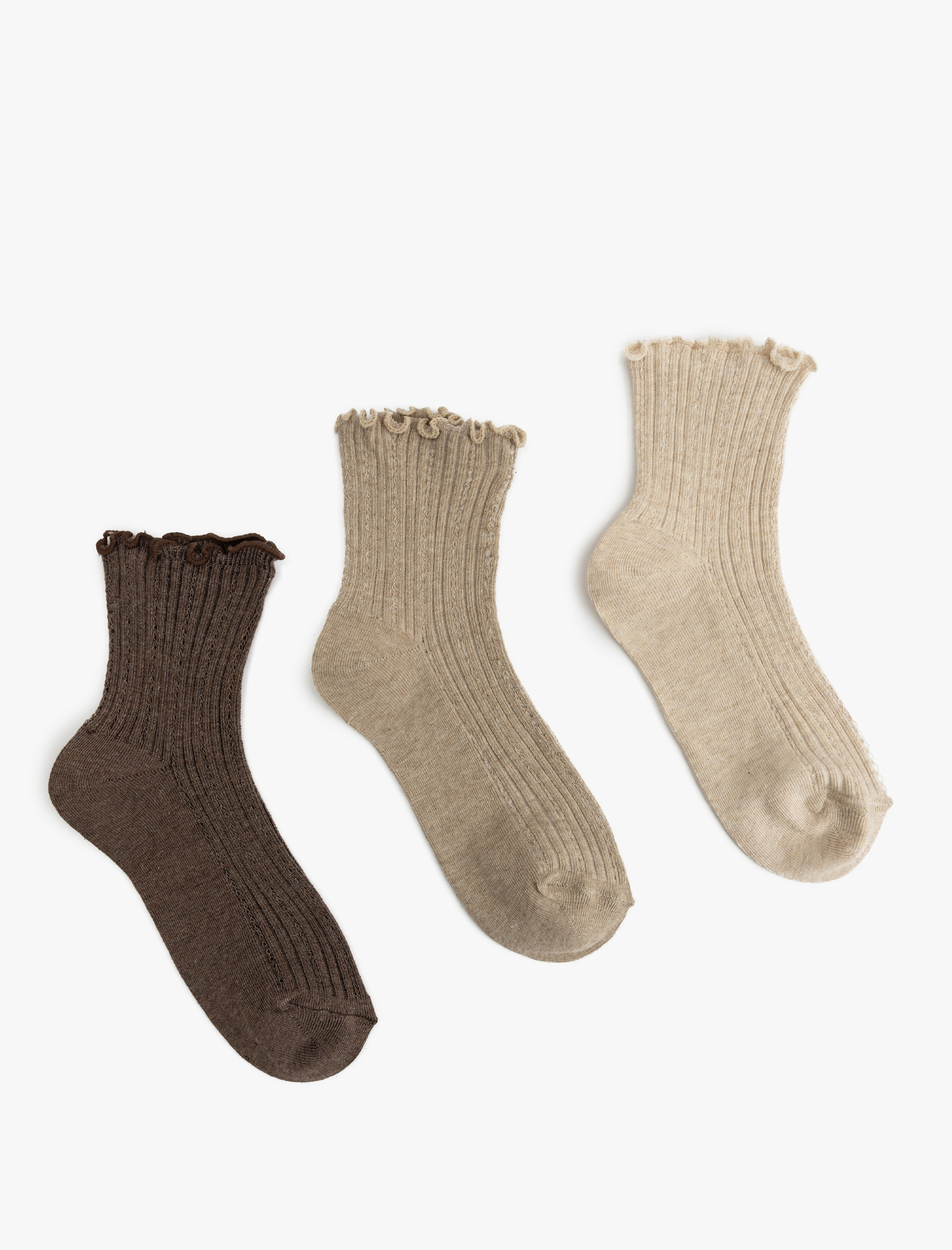  Kadın Pamuklu Fırfırlı 3'lü Kısa Çorap Seti