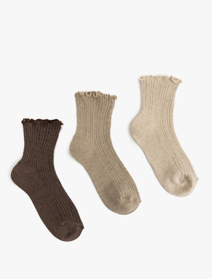 Kadın Pamuklu Fırfırlı 3'lü Kısa Çorap Seti