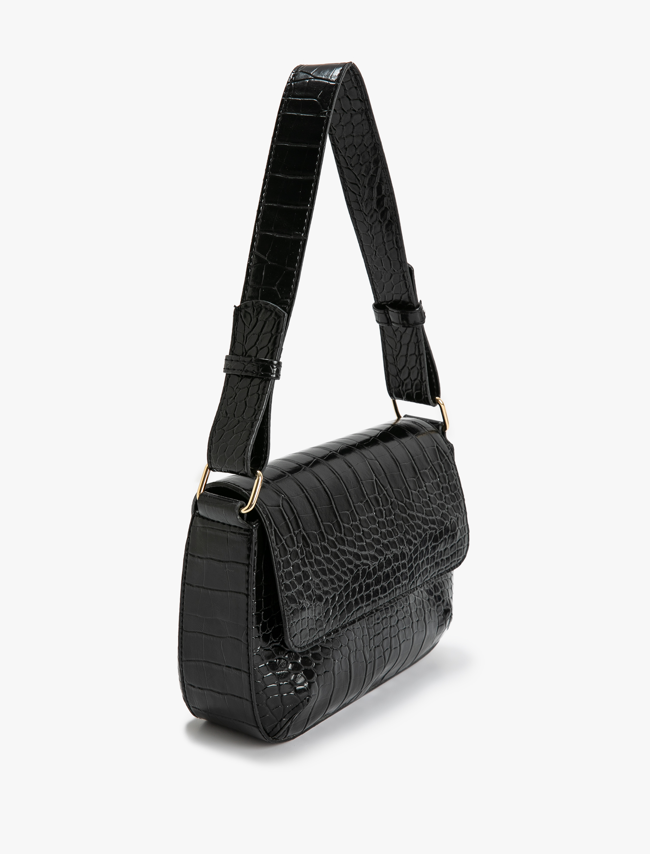  Kadın Kroko Görünümlü Kapaklı Suni Deri Omuz Çantası