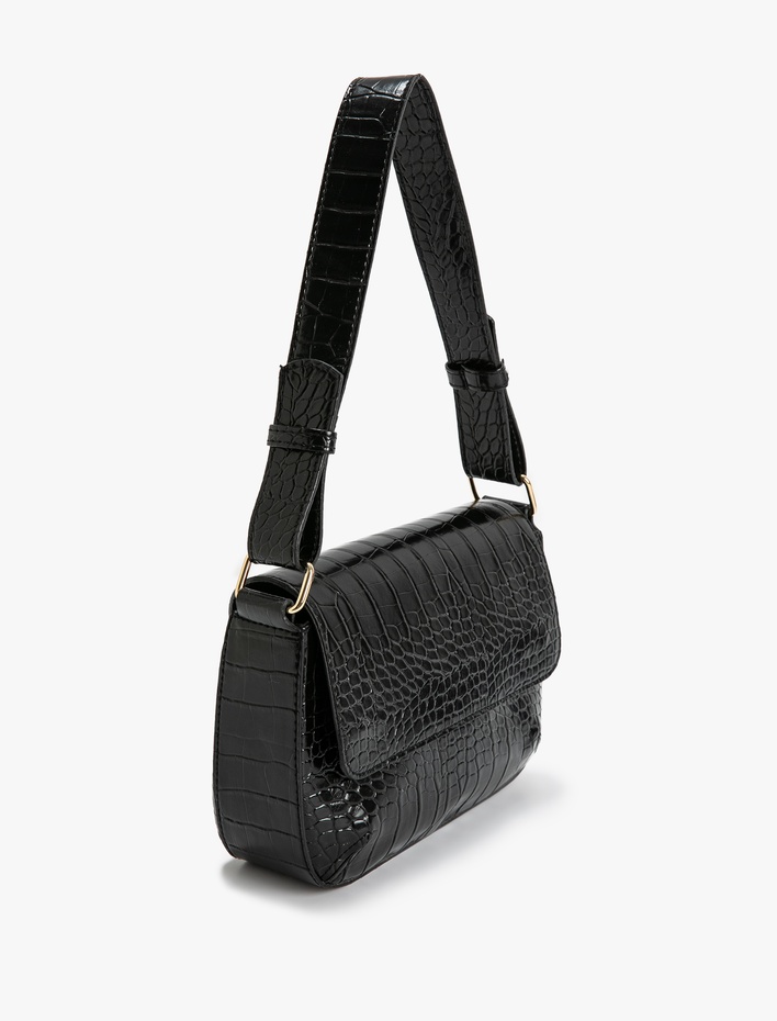 Kadın Kroko Görünümlü Kapaklı Suni Deri Omuz Çantası