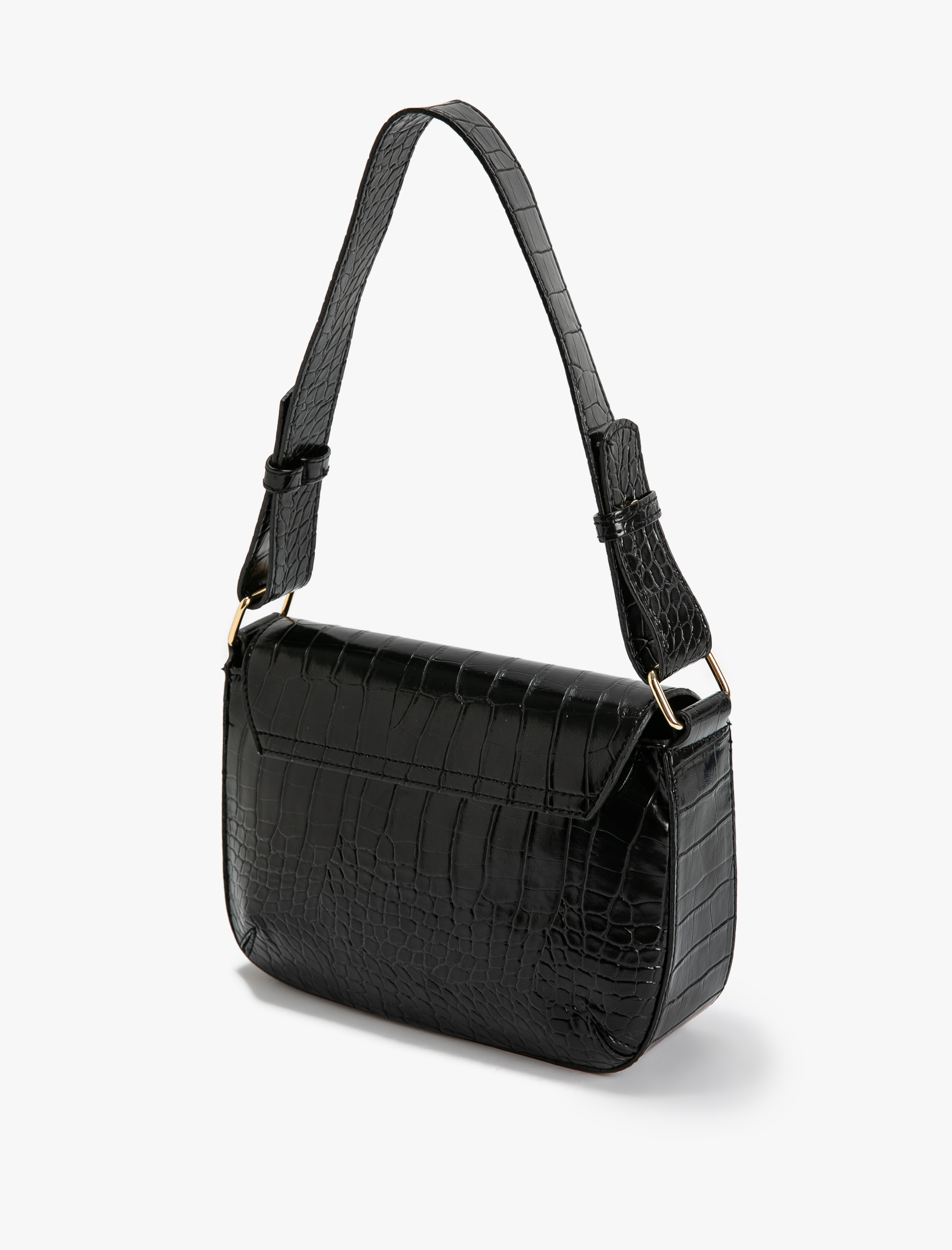  Kadın Kroko Görünümlü Kapaklı Suni Deri Omuz Çantası