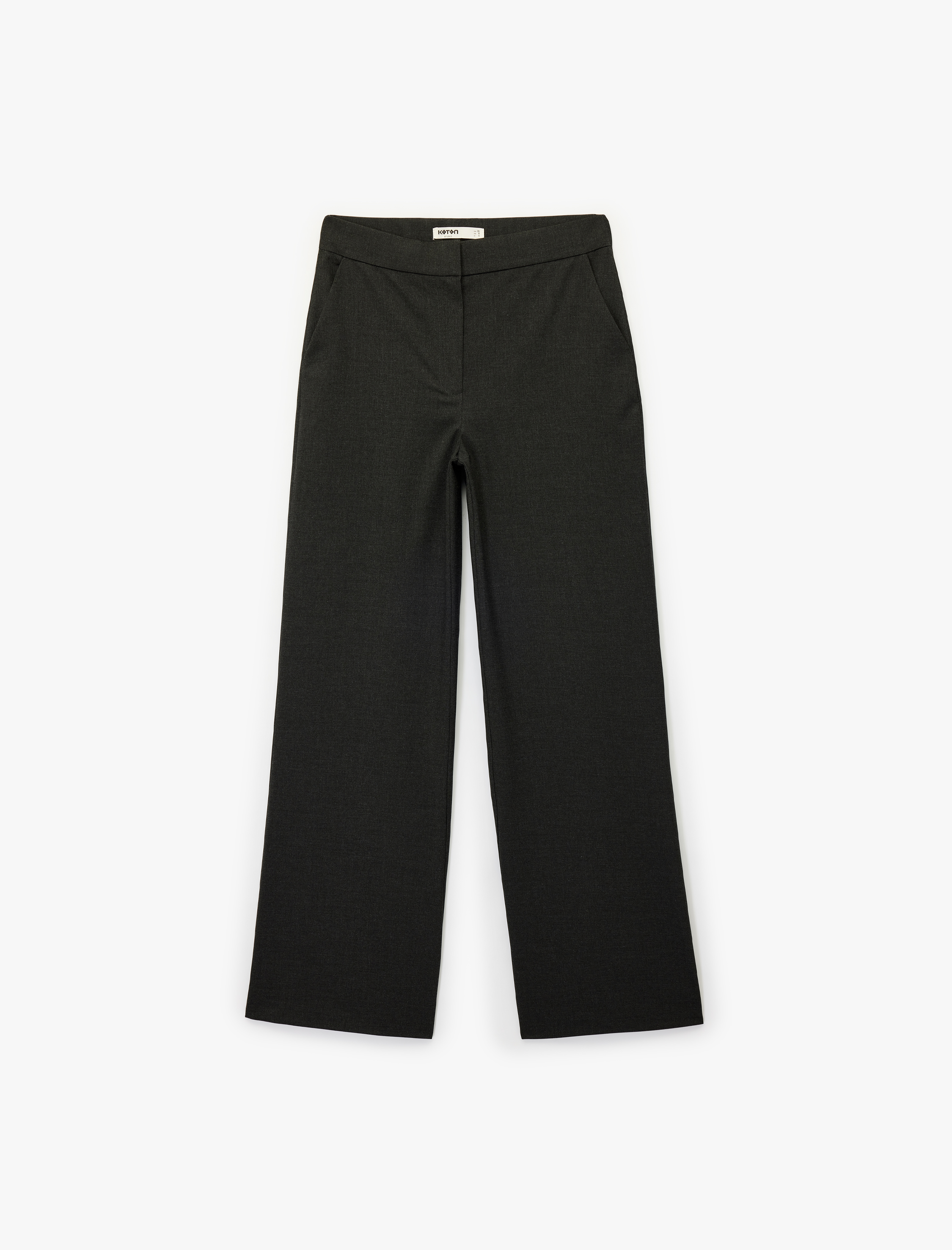   Yüksek Bel Cep Detaylı Viskon Karışımlı Geniş Paça Pantolon