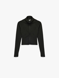 Fermuarlı Uzun Kollu Dik Yaka Slim Fit Spor Sweatshirt