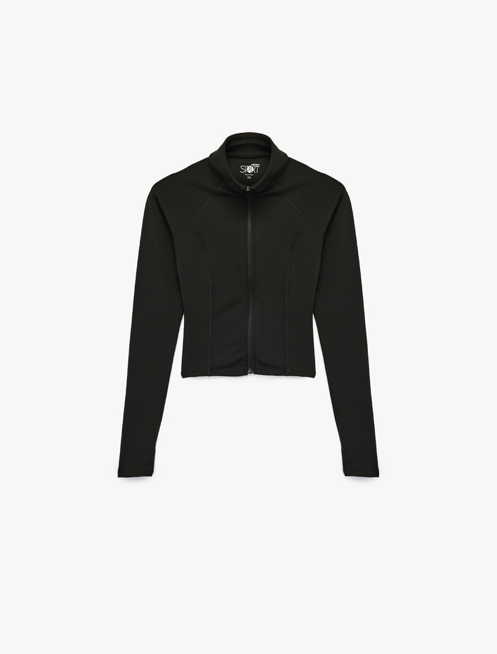  Fermuarlı Uzun Kollu Dik Yaka Slim Fit Spor Sweatshirt