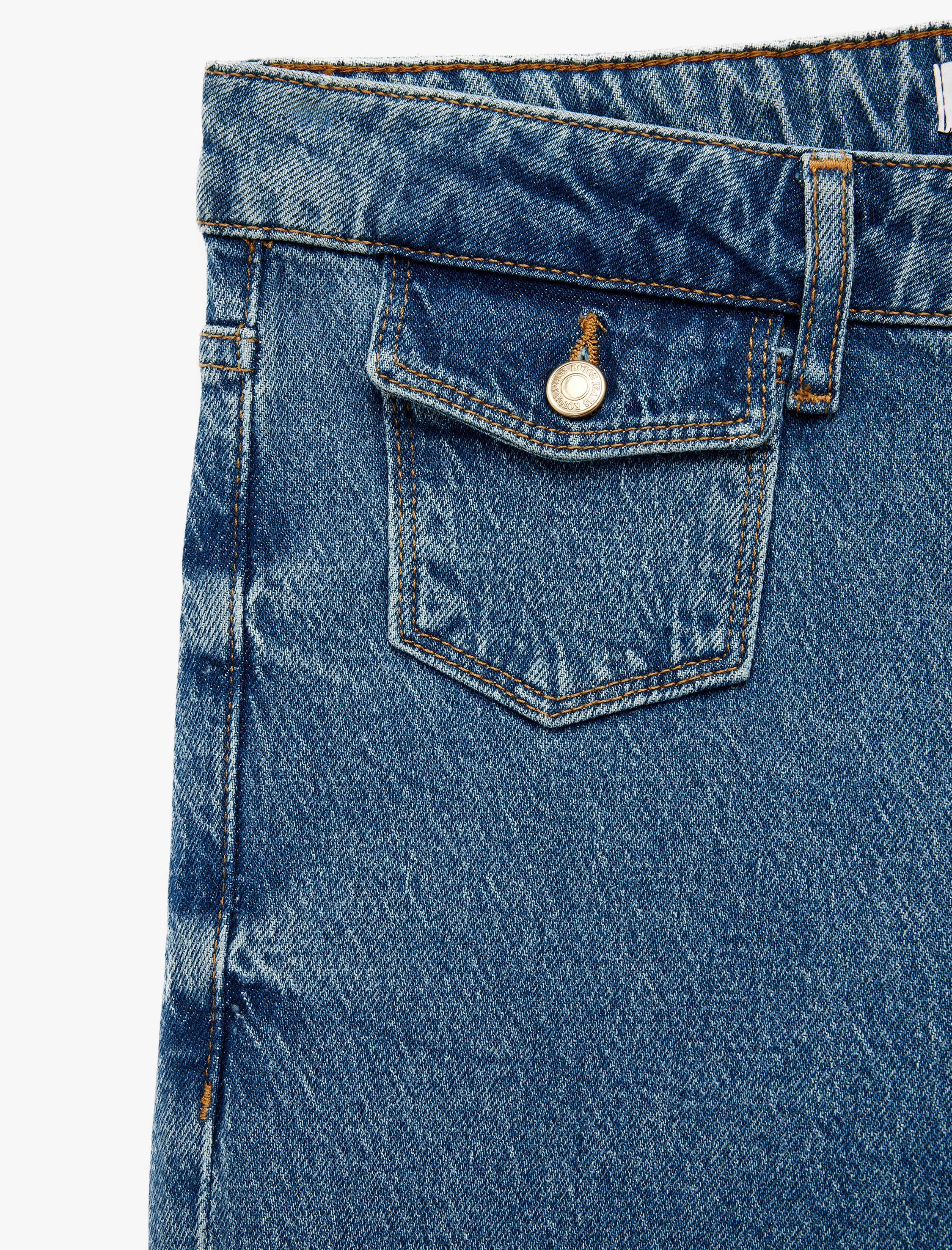   Yüksek Bel Düğmeli Cepli Dar Kalıp İspanyol Paça Jean Pantolon - Flare Jeans