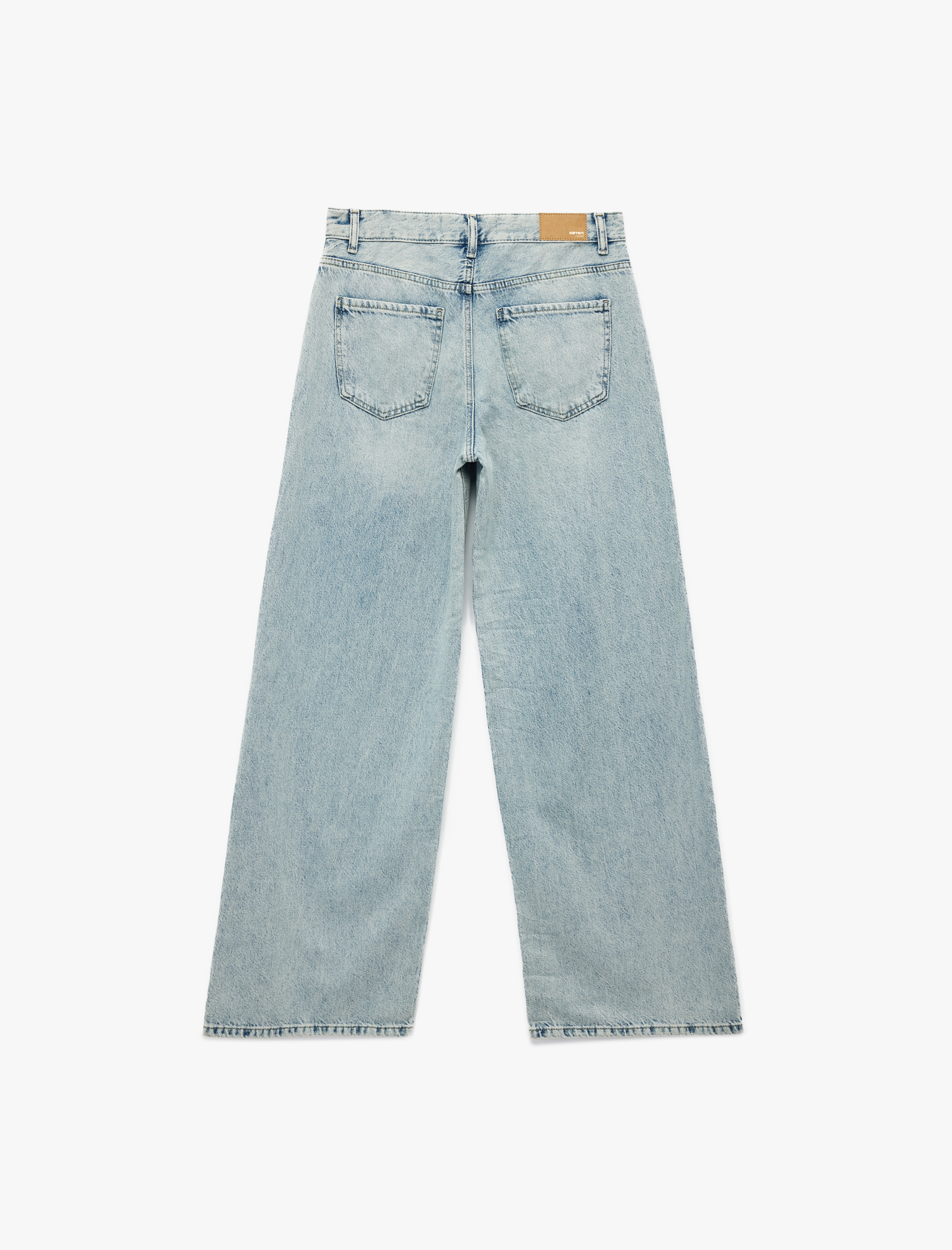   Düğmeli Cepli Rahat Kalıp Pamuklu Bol Paça Jean Pantolon - Loose Straight Fit Jean