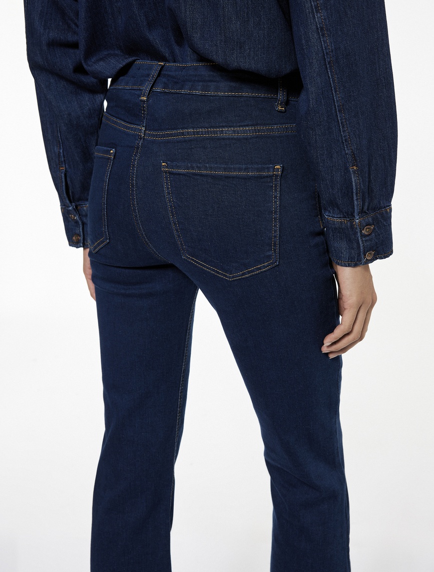   Dar Kalıp Pamuklu Yüksek Bel İspanyol Paça Jean Pantolon - Flare Jeans
